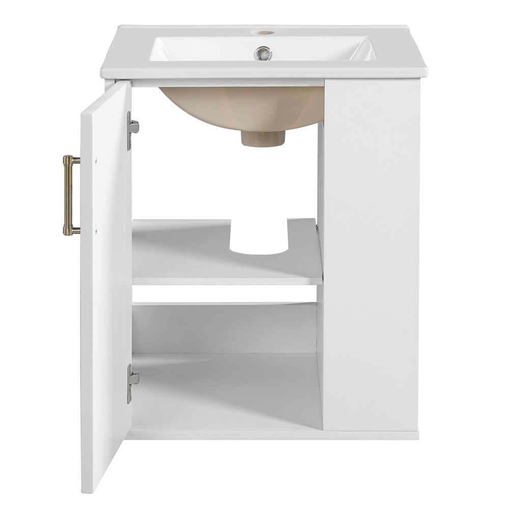 20″ Wall Mounted Bathroom Vanity w/Sink, Floating Vanity Door Cabinet, Shelves