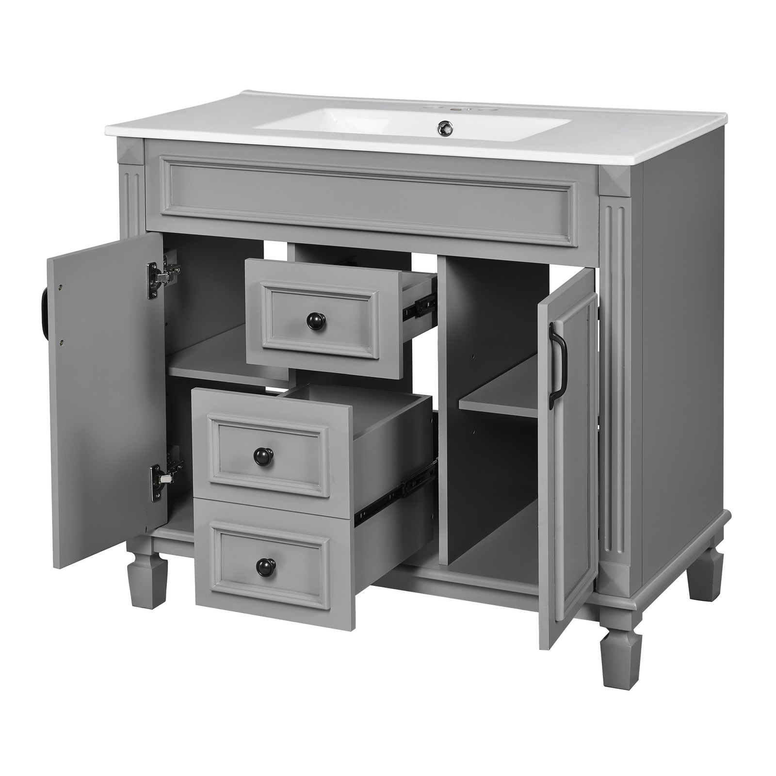Single sink bathroom dressing table, 2 soft-closed doors and 2 drawers