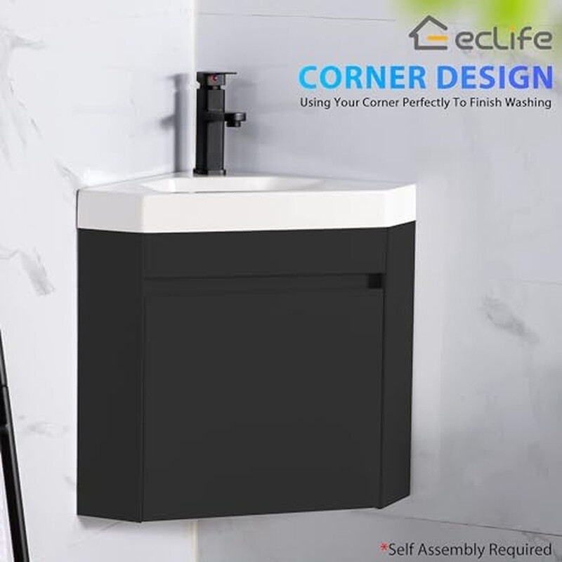 Corner Bathroom Vanity Sink Combo Space Saving Floating Cabinet Durable Faucet