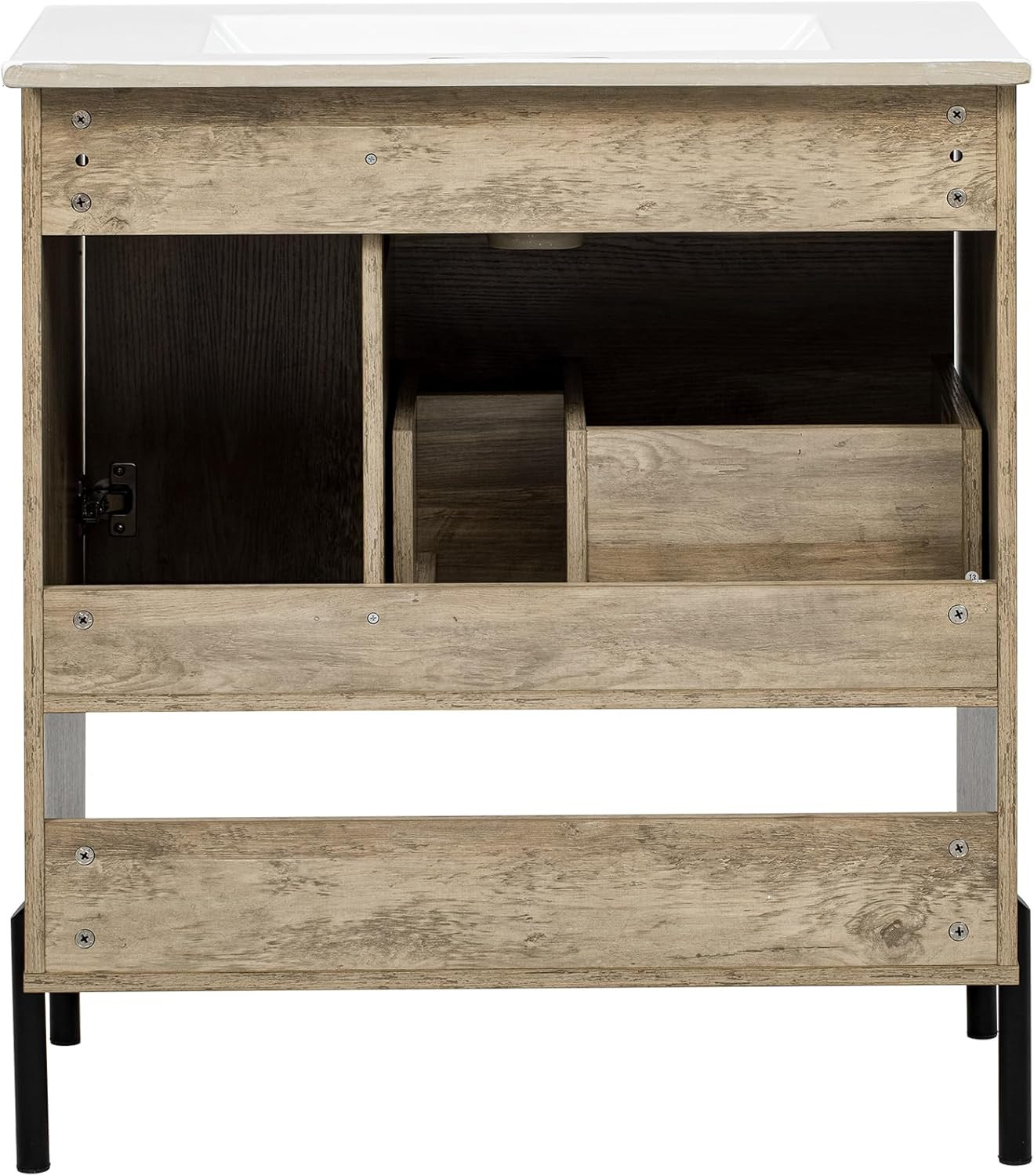 30″ Modern Wood Bathroom Vanity with Ceramic Sink & Sliding Drawer, Natural Fini