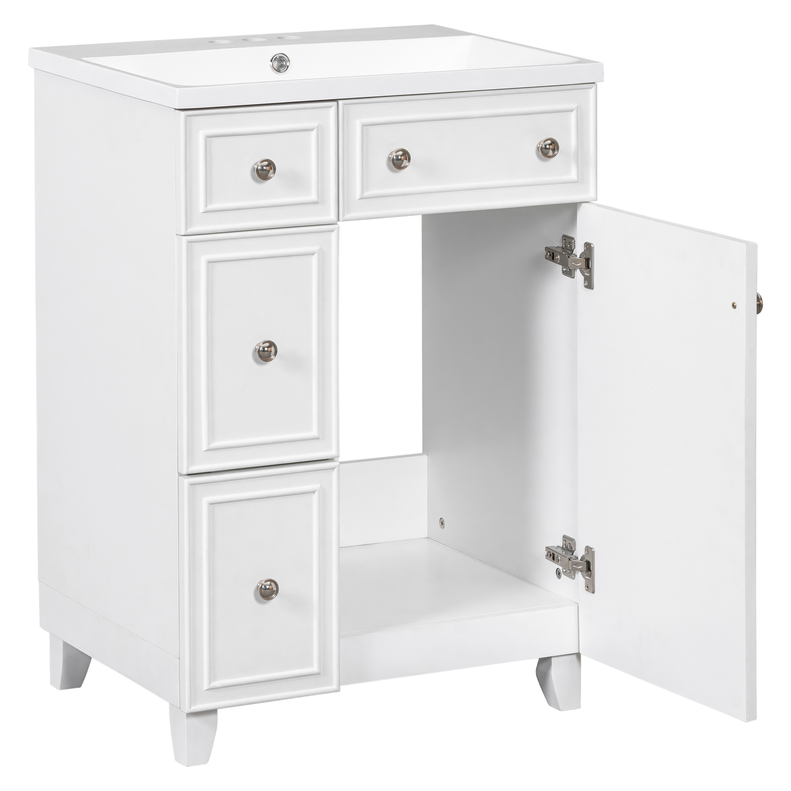 24″ Bathroom Vanity w/Ceramic Sink, 2 Drawers, Freestanding Small Vanity Cabinet