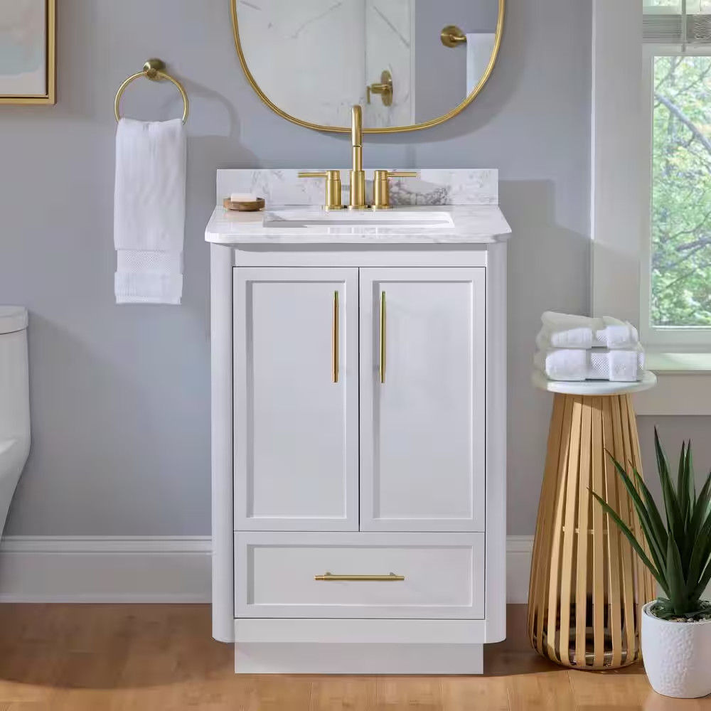Tamsin 24 In. Single Sink Freestanding White Bath Vanity with White round Corner