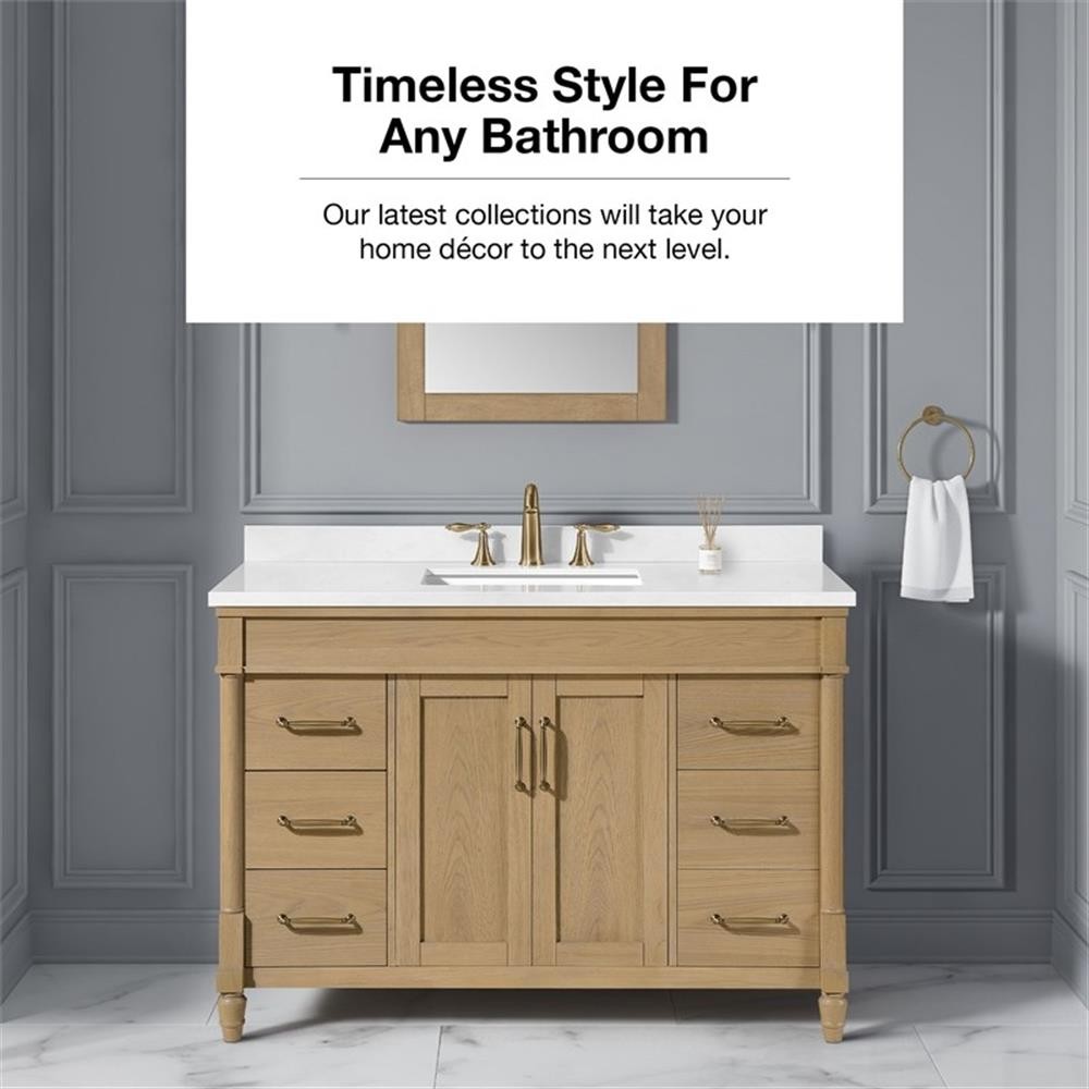 Pemberly Row 48″ Natural Birch Bathroom Vanity with White Countertop