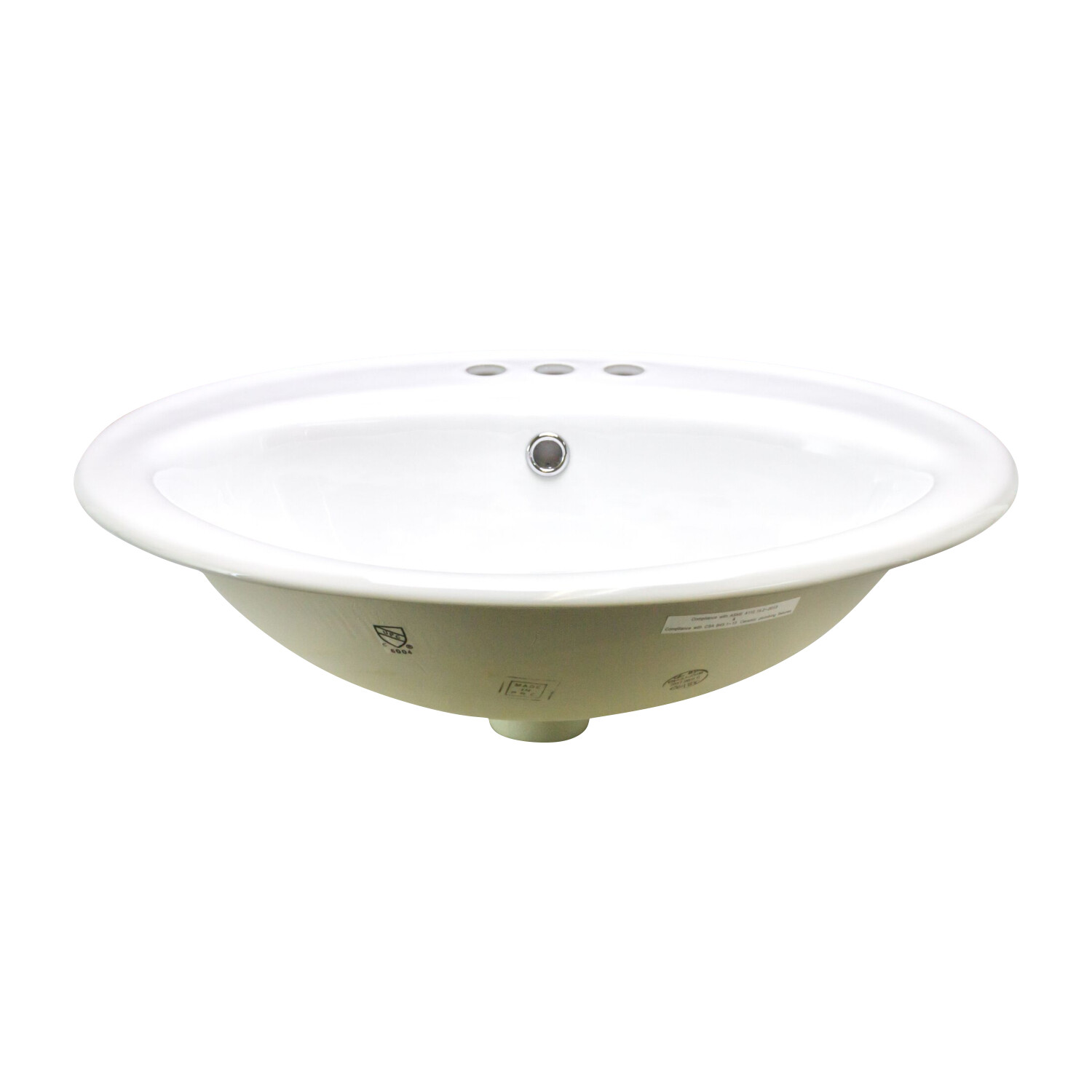 Canal Oval Shaped Drop-In 3-Hole Bathroom Vanity Sink 22-1/8″ X 18-7/8″ White