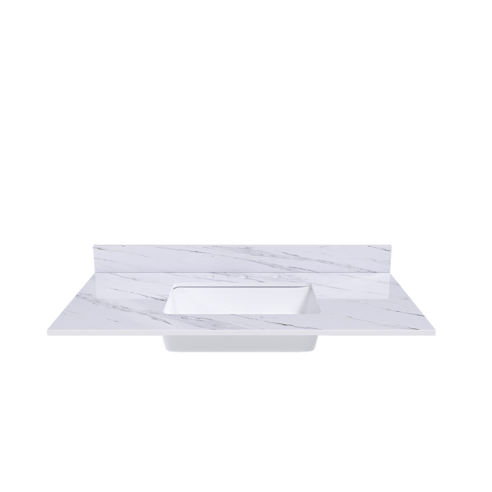 43″ Marble Vanity Top White with 3 Faucet Holes Undermount Sink 4″ Backsplash