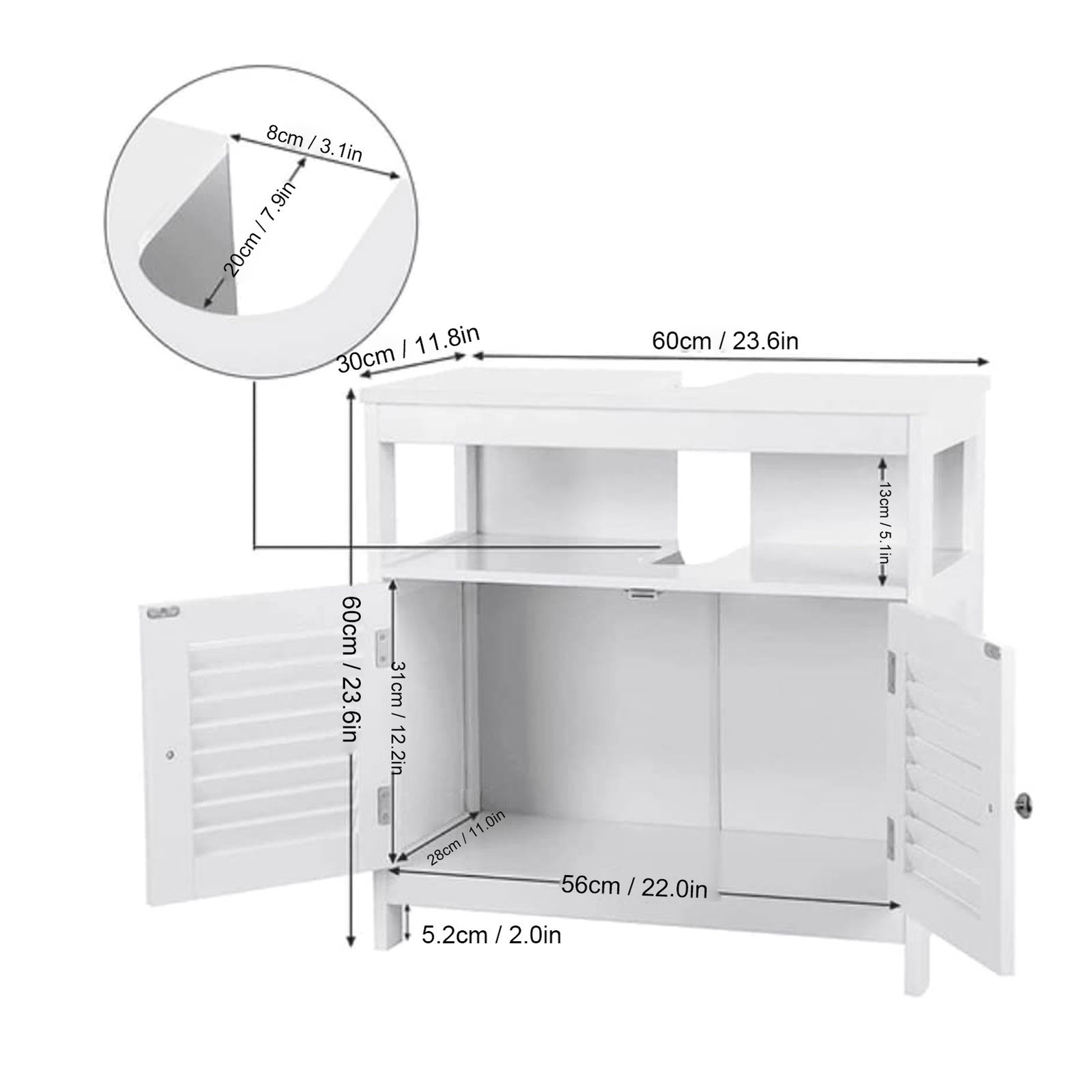 Bathroom Vessel Sink Vanity Under Sink Storage Cabinet With 2 Doors Open Shelf