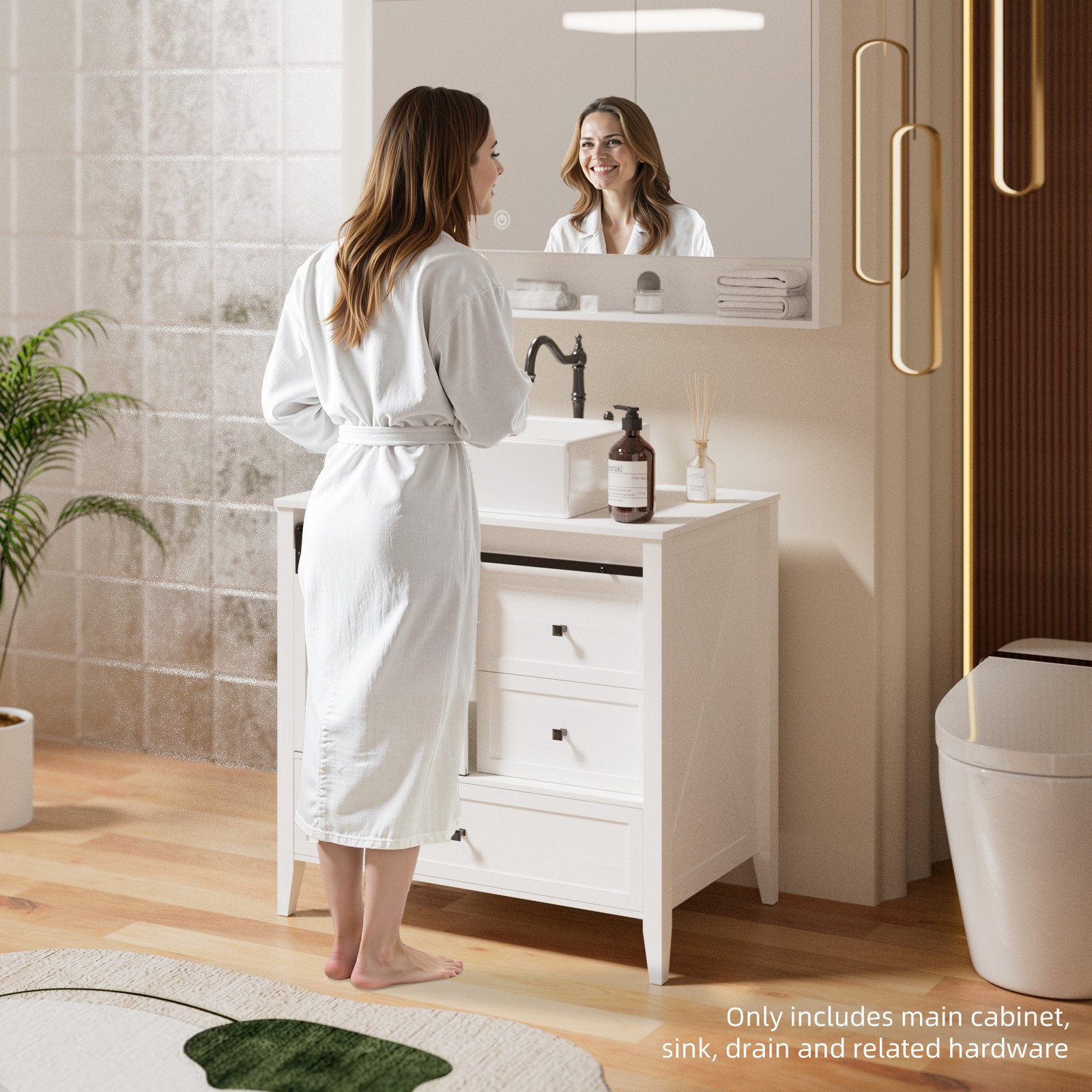 36inch Bathroom Vanity Ceramic Storage Cabinet Sink Organizer Vessel Sink White