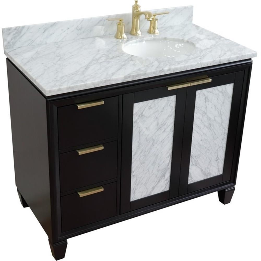 Trento Solid Wood Vanity with Right Oval Sink in Blue/White Carrara
