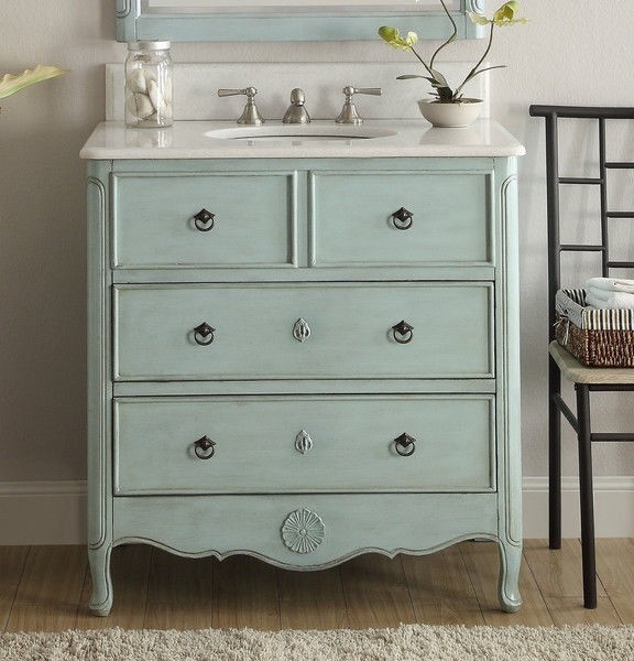 34 inch Shabby Chic Blue Daleville Distressed Bathroom Sink Vanity 081-LB
