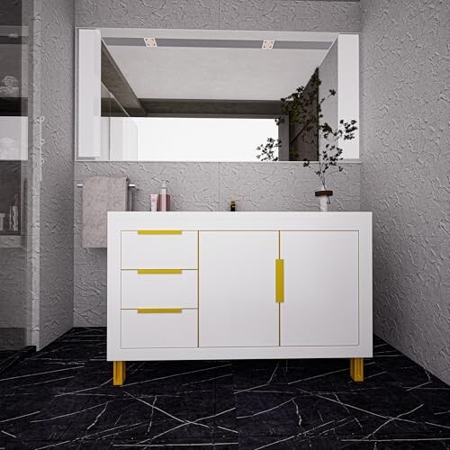 36″ Bathroom Vanity Cabinet with Acrylic Sink, Aluminum Alloy Frame, 3 Drawers
