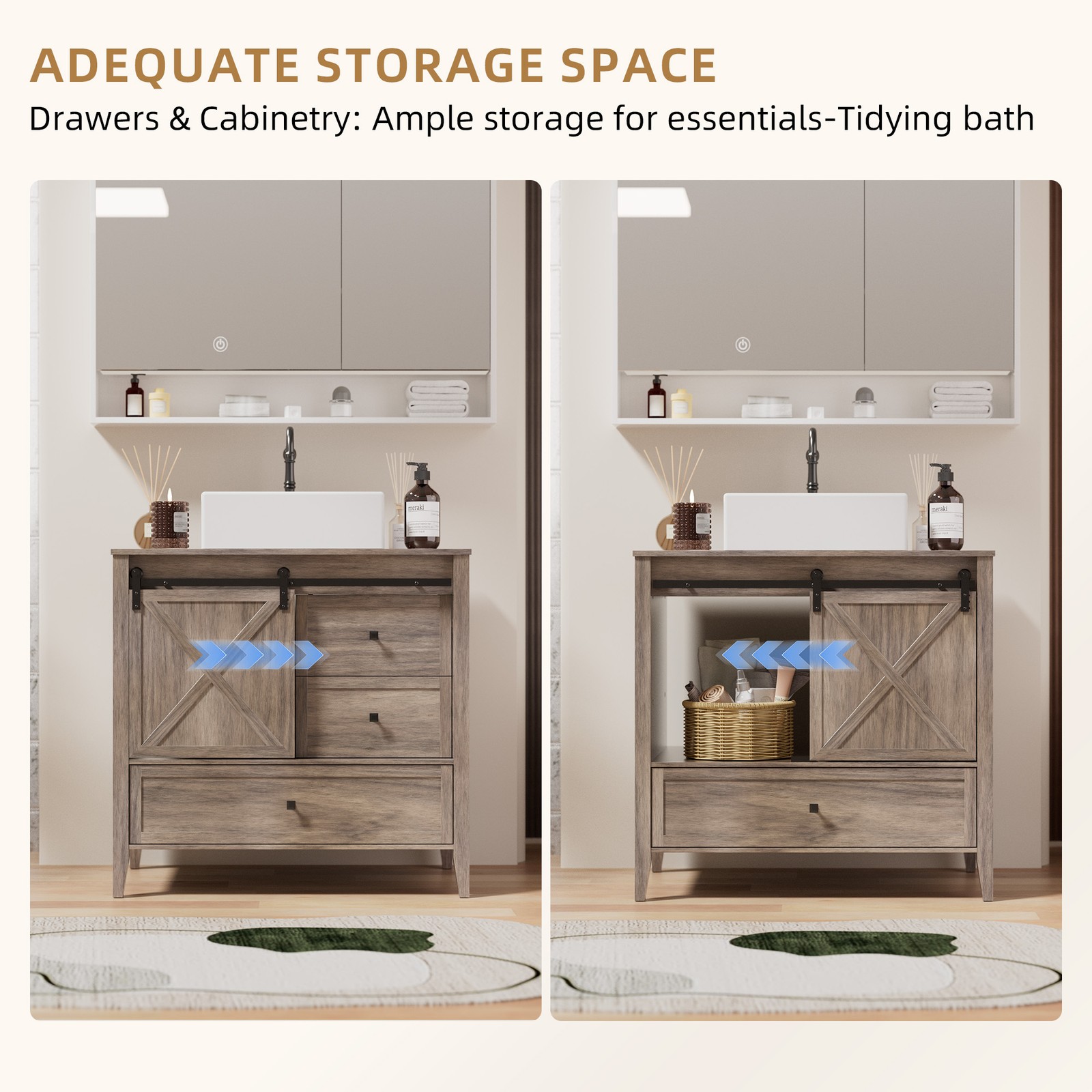 36-inch Bathroom Vanity Wooden Freestanding Cabinet Storage Vessel Sink Combo