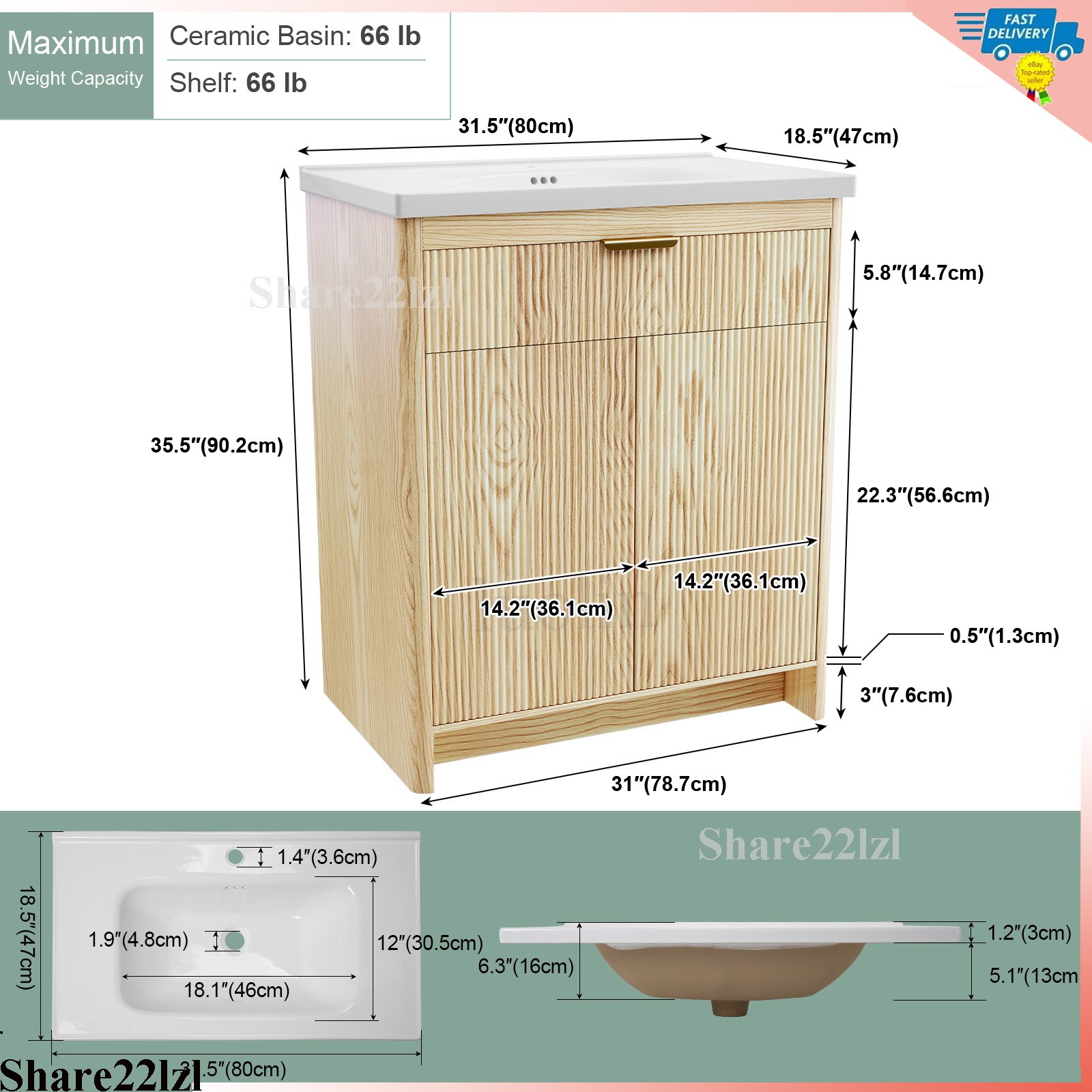 31.5″ Bathroom Vanity with Sink, Freestanding Particle Board Storage Cabinet