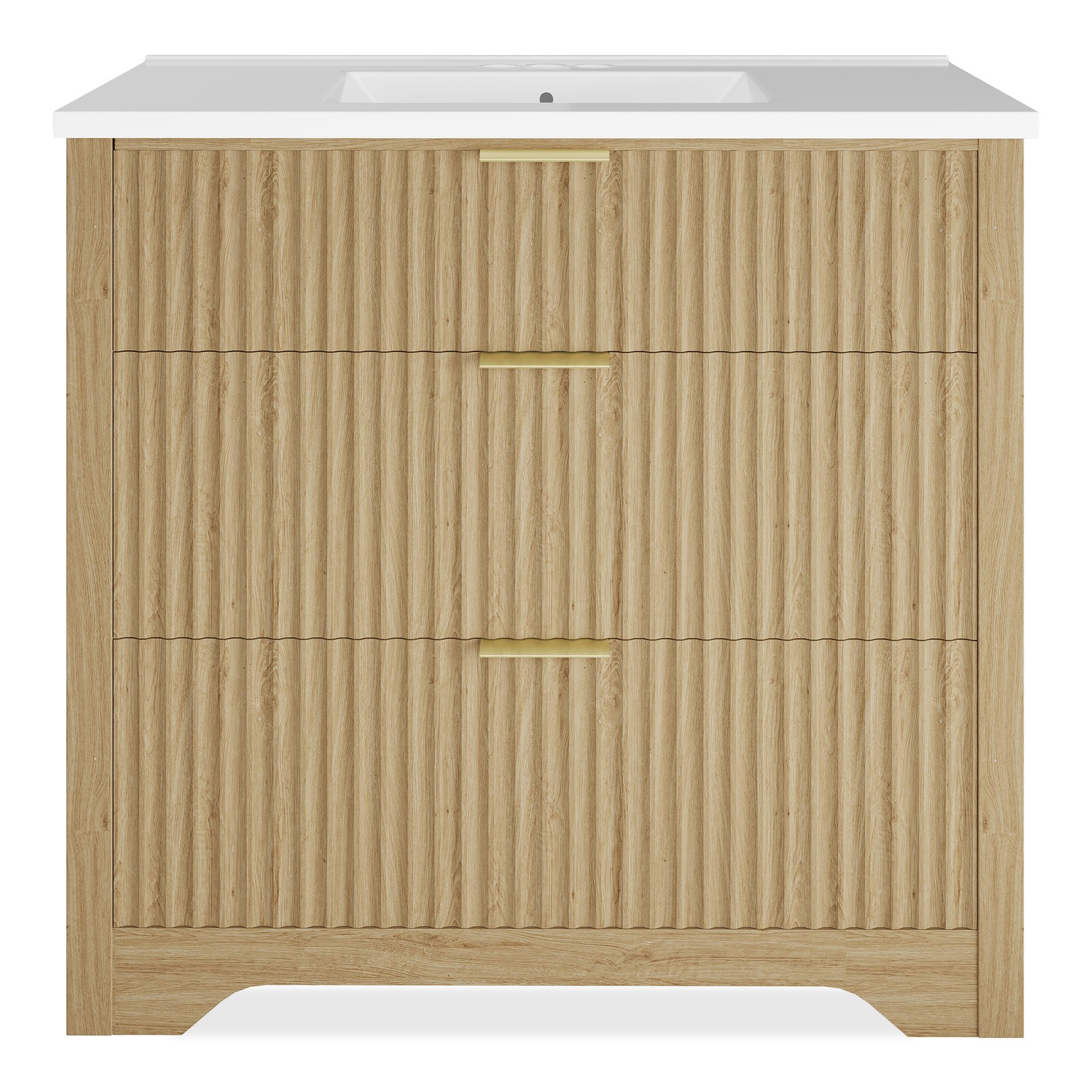 36” Fluted Bathroom Vanity Modern Freestanding Cabinet with Sink & 3 Drawers