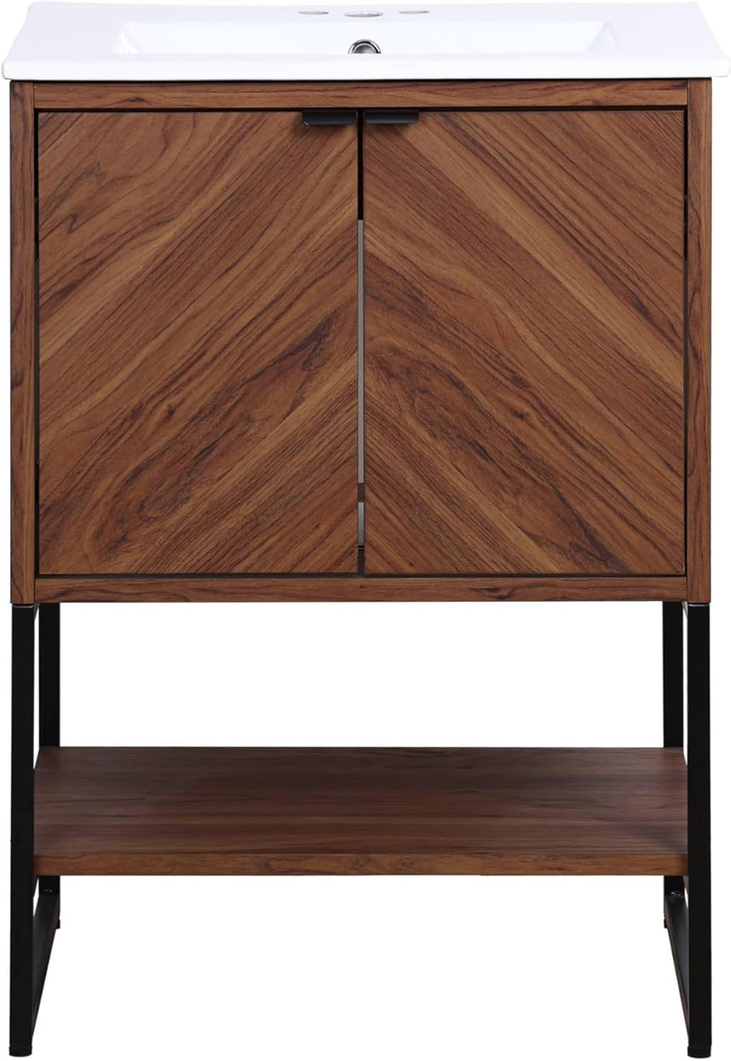 Modern Walnut 2-Shelf Bathroom Vanity Cabinet with Soft Close Doors