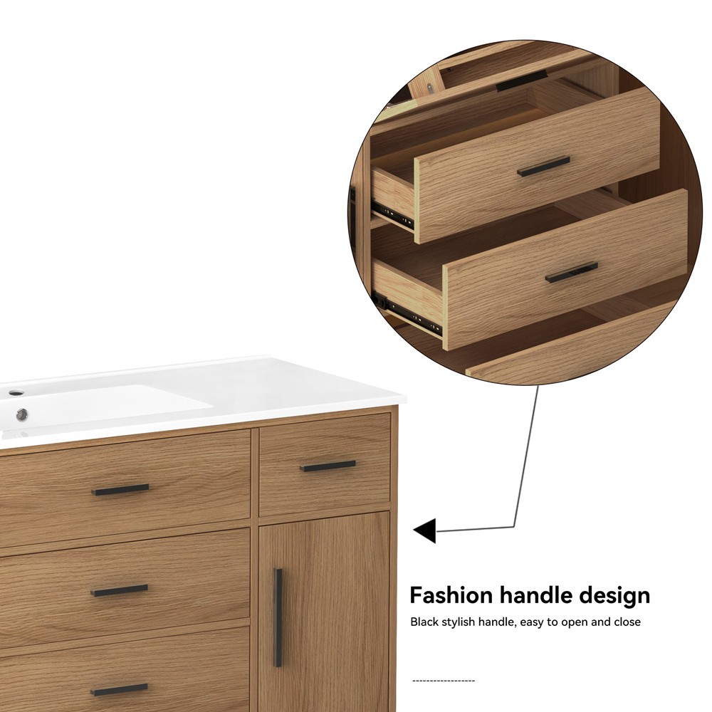 48″ Bathroom Vanity w/Sink,Freestanding Vanity Storage Cabinet,5 Drawers,2 Doors