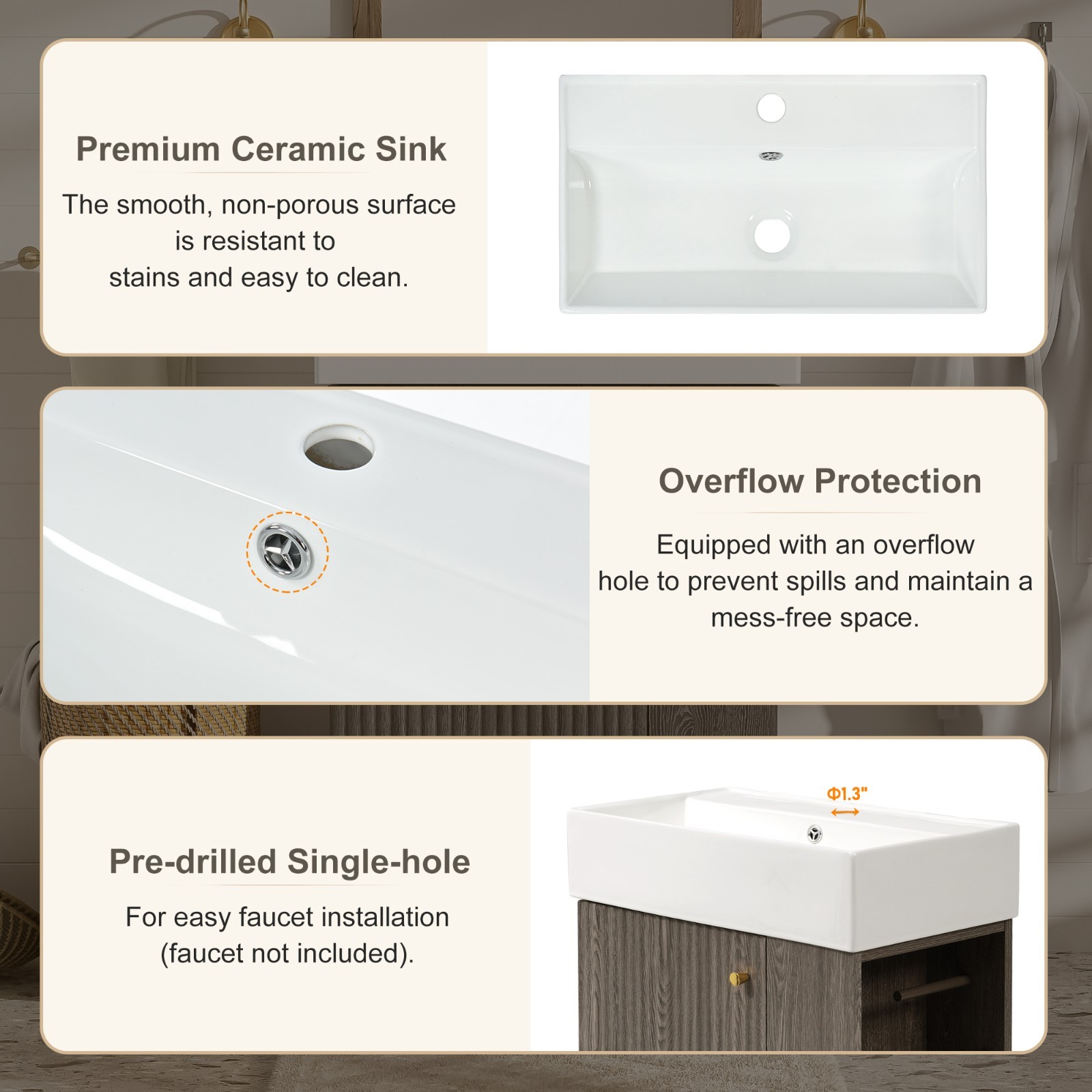 21.6″ bathroom vanity w/ceramic sink,freestanding left door storage cabinet