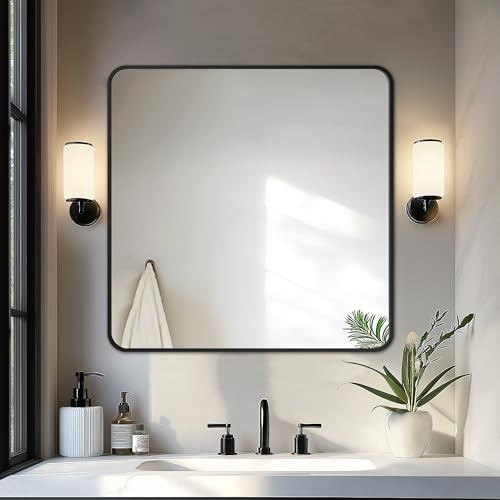 Bathroom Vanity Mirror, Black Framed Bathroom Mirror 30″L x 30″W Rect Black