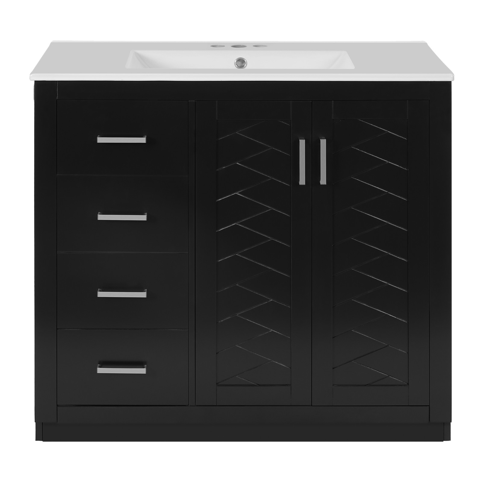 36″ Bathroom Vanity with Ceramic Sink, Solid Wood Frame, 3 Drawers