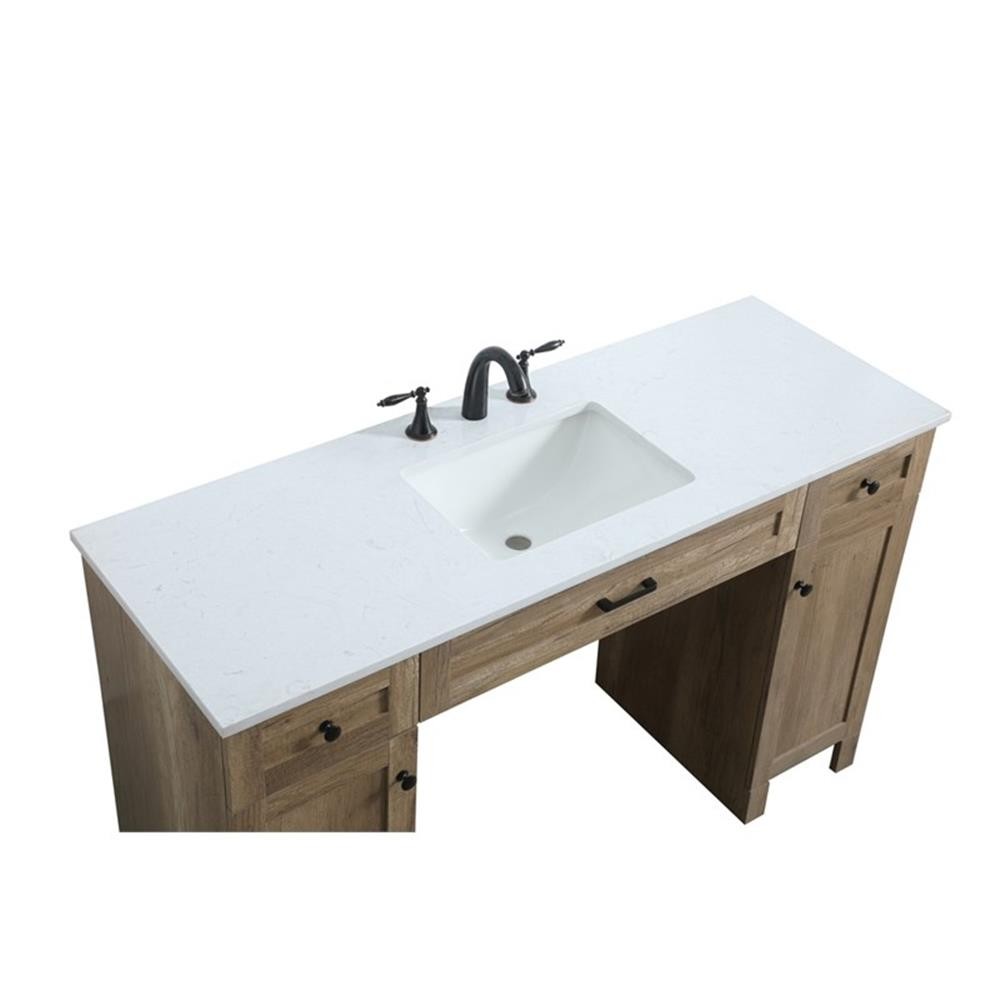 Pemberly Row Transitional 54″ Solid Wood Bathroom Vanity in Natural Oak