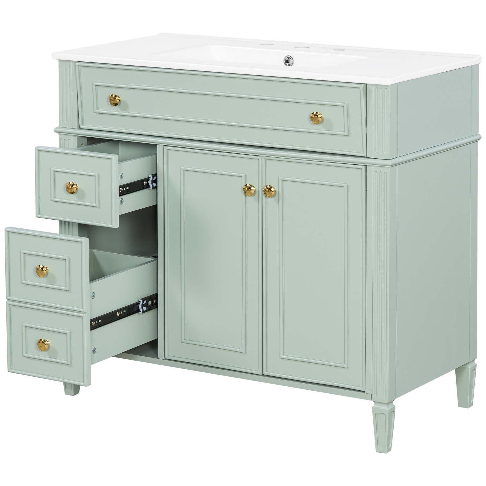36″ Bathroom Vanity w/Sink,3 Drawers,Freestanding Storage Vanity 2 Doors Cabinet