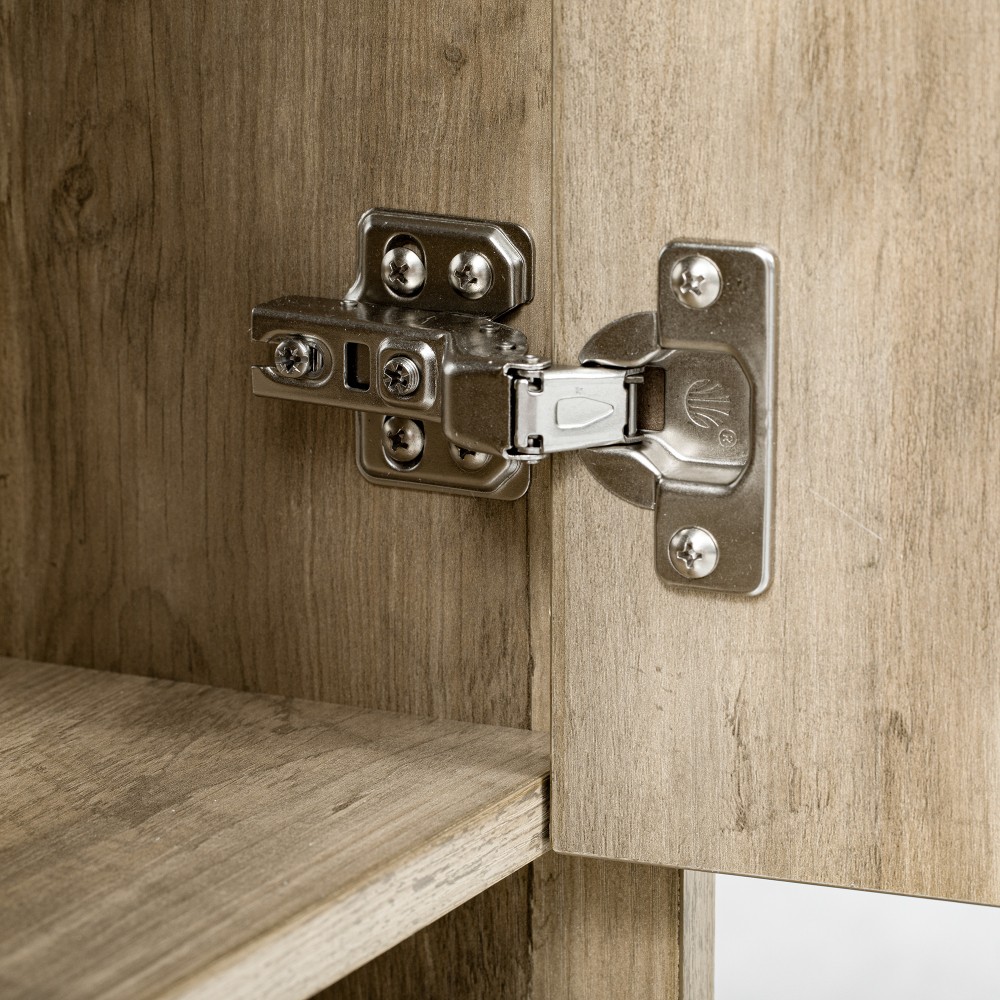 Wooden Bathroom Cabinet Sliding Drawers Ceramic Basin Countertop Open Shelving