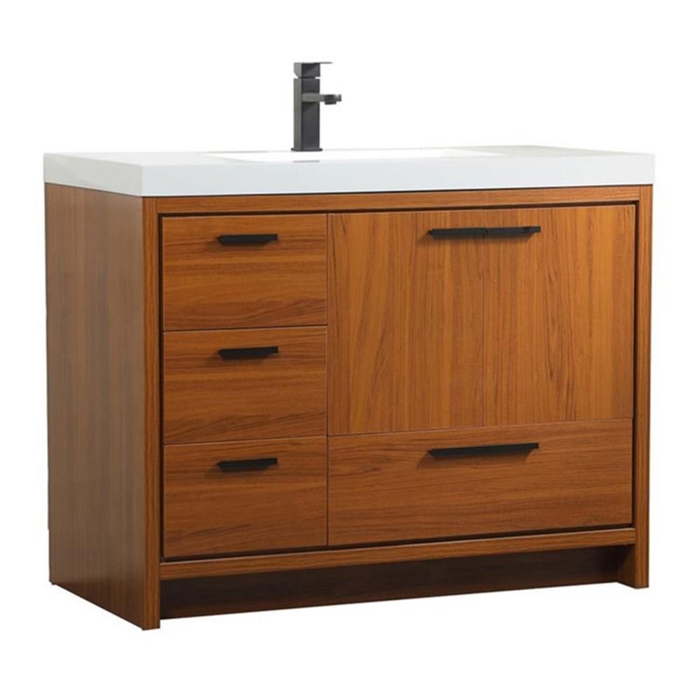 Pemberly Row 42″ Aluminum Alloy and MDF Single Bathroom Vanity in Teak