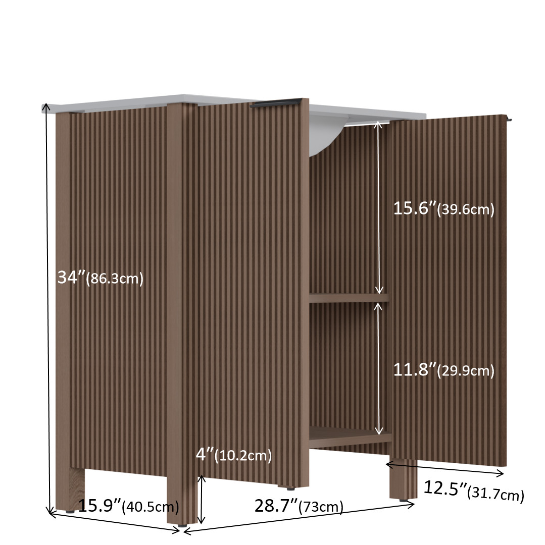 Bathroom Vanity Cabinet with White Ceramic Sink 30″ x 18.5″ x 34.5″ Brown