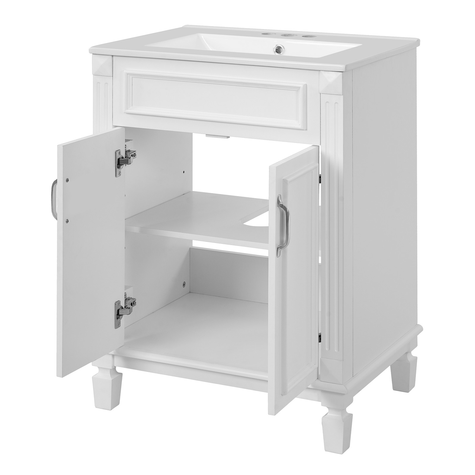 24 inch White Modern Bathroom Vanity with Sink, 2 Soft-Close Doors