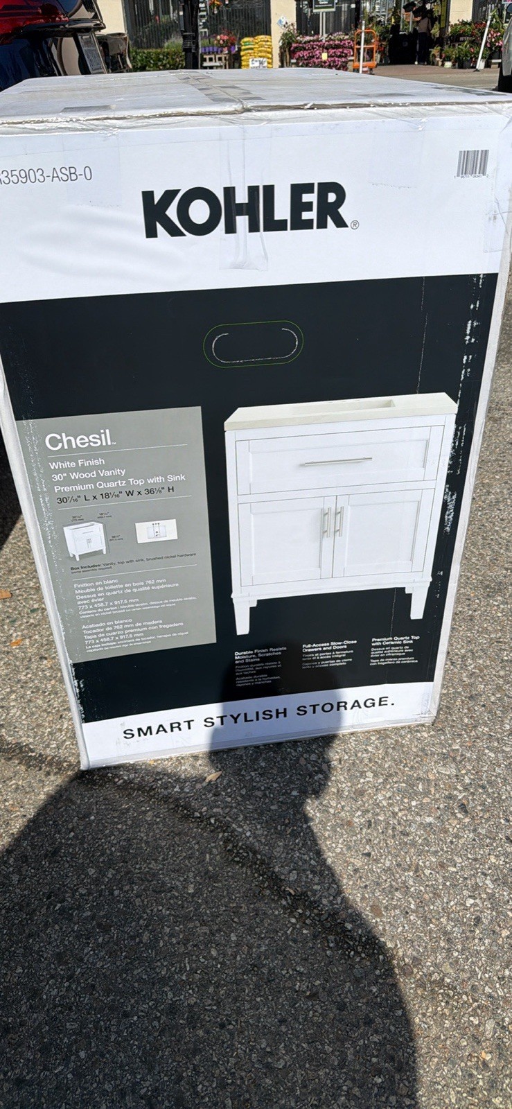 KOHLER Chesil 30″ White Wood Vanity w/ Sink Quartz Top Soft-Close Doors/Drawer