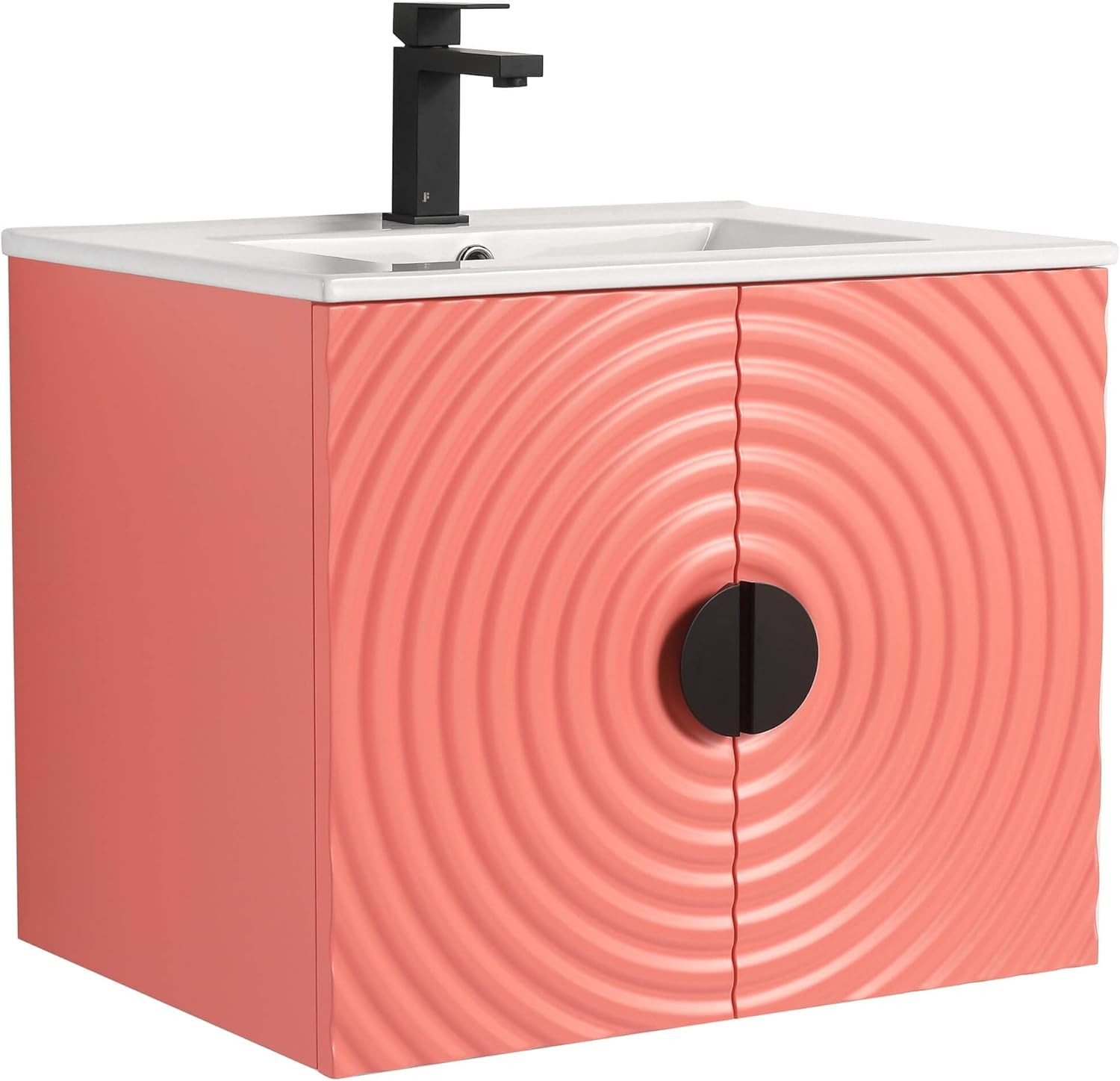 Coral Pink 24″ Floating Bathroom Vanity with Sink & Stylish Fluted Doors