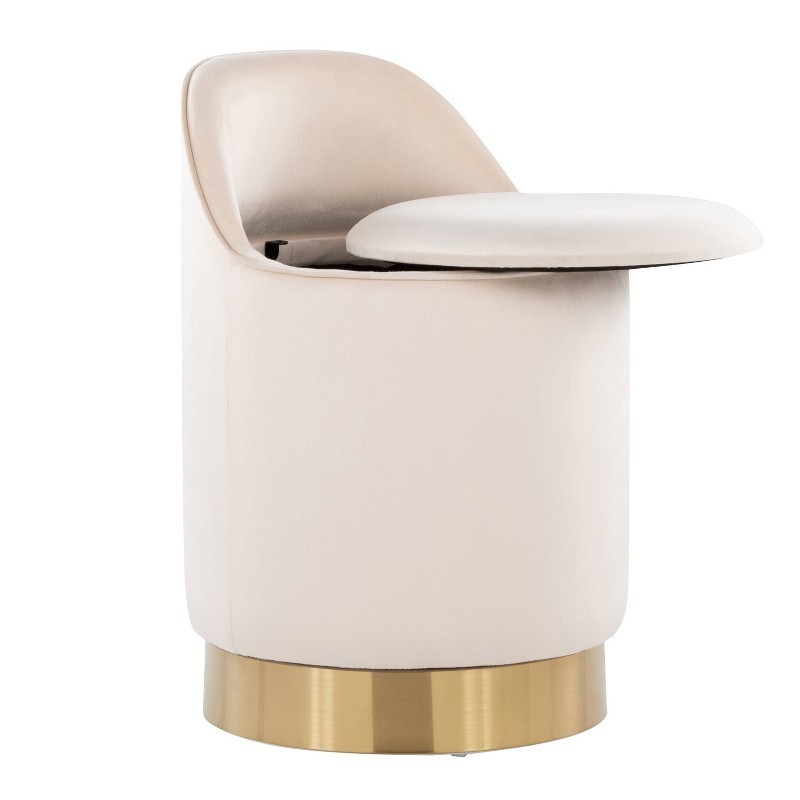 Marla Round Vanity Stool Gold/Cream Velvet Beautiful Contemporary/Glam Styling