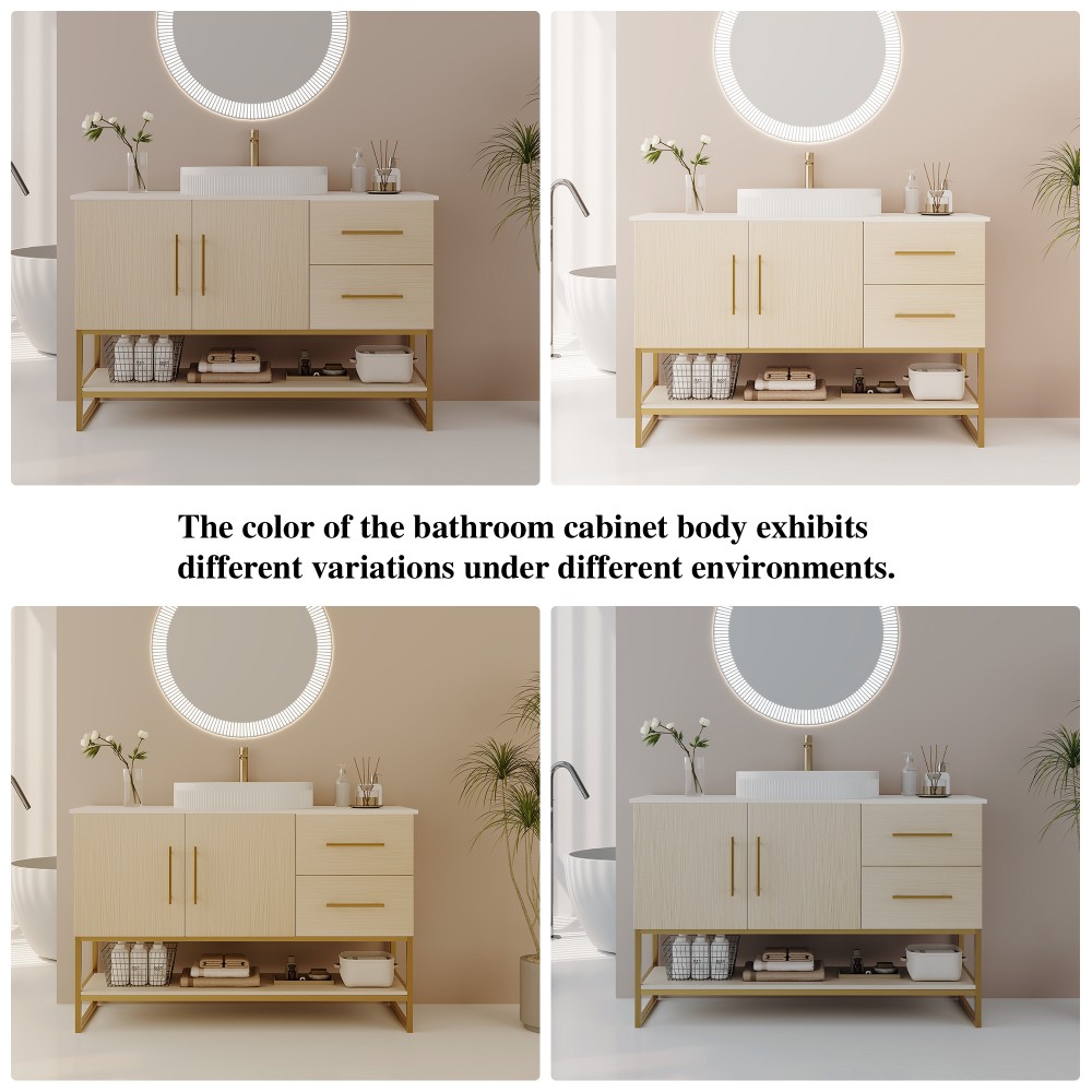 36″ Modern Bathroom Vanity Ceramic Vessel Sink Gold Accent Free Standing Cabinet