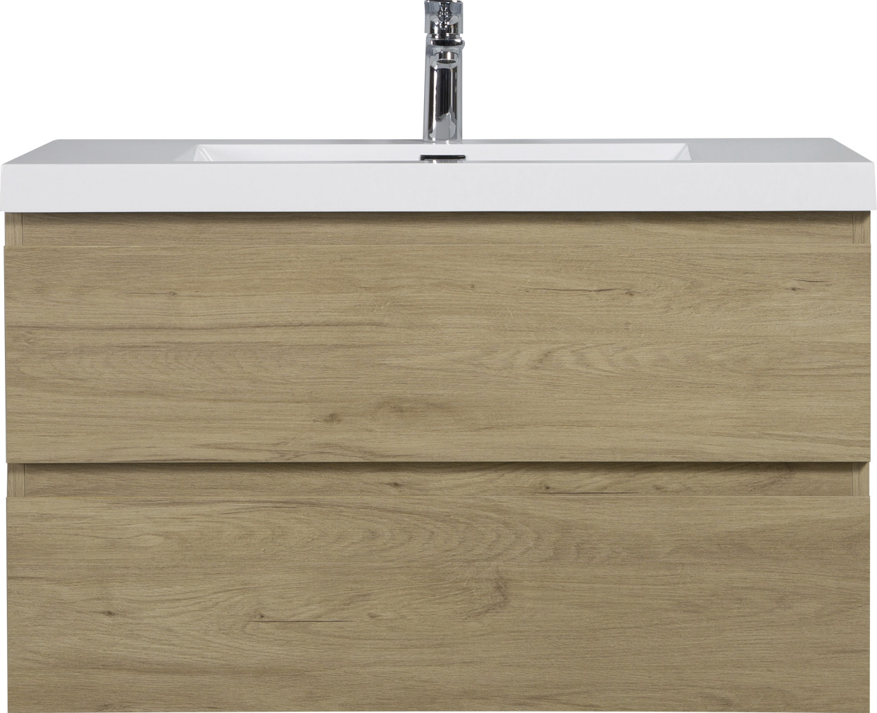 36″ Floating Wall-Mounted Bathroom Vanity with Resin Sink Top Basin 2Drawers Oak
