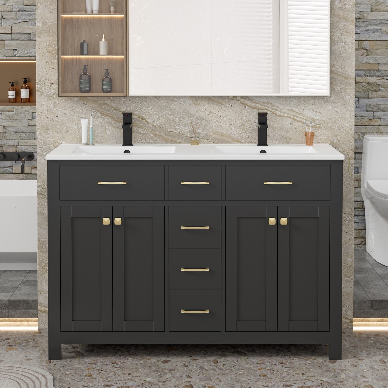 Eclife Bathroom Vanity Cabinet Set with Undermount Ceramic Vessel Sink Combo