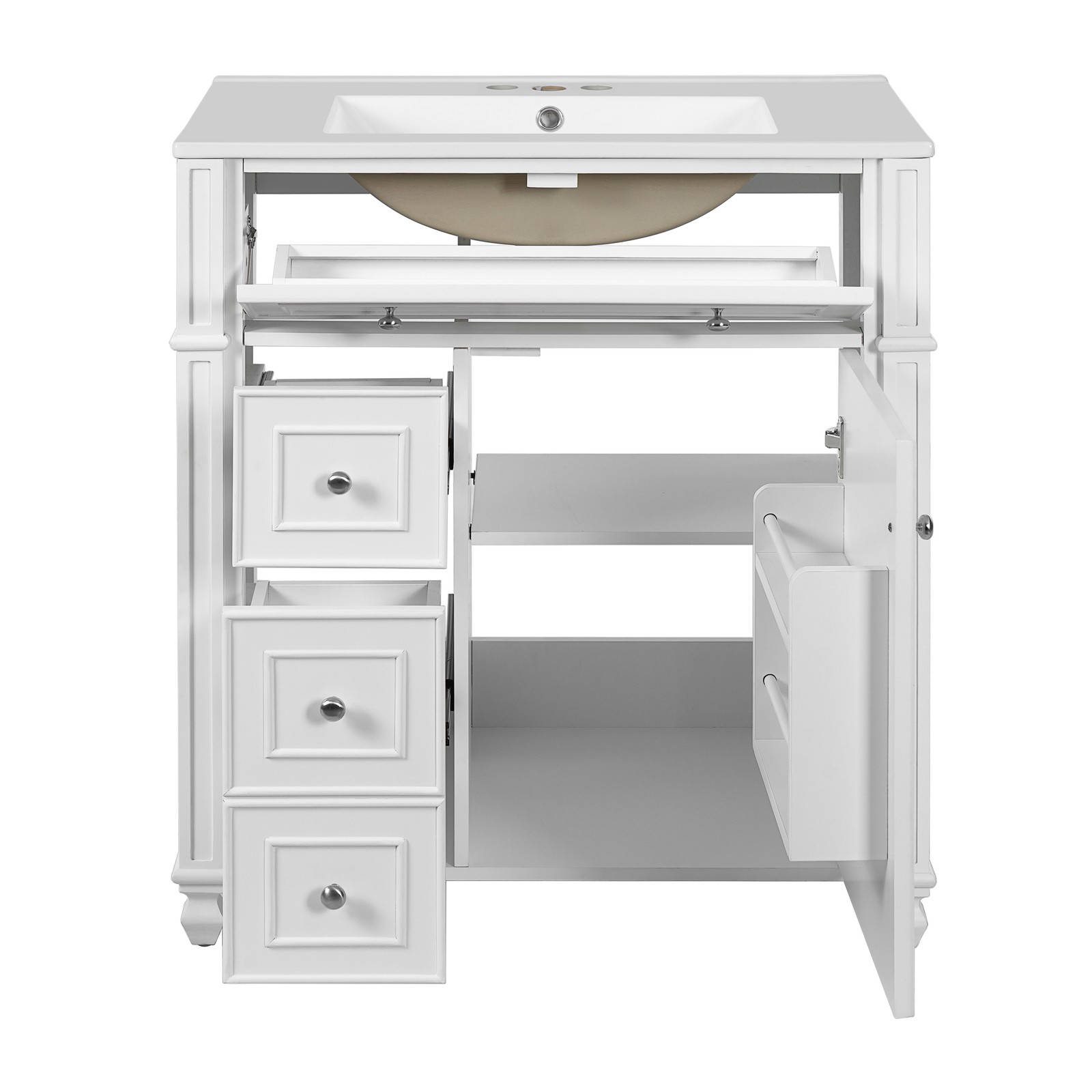 30 Inch Bathroom Vanity w/Ceramic Sink Basin, Storage Cabinet w/Soft Close Door