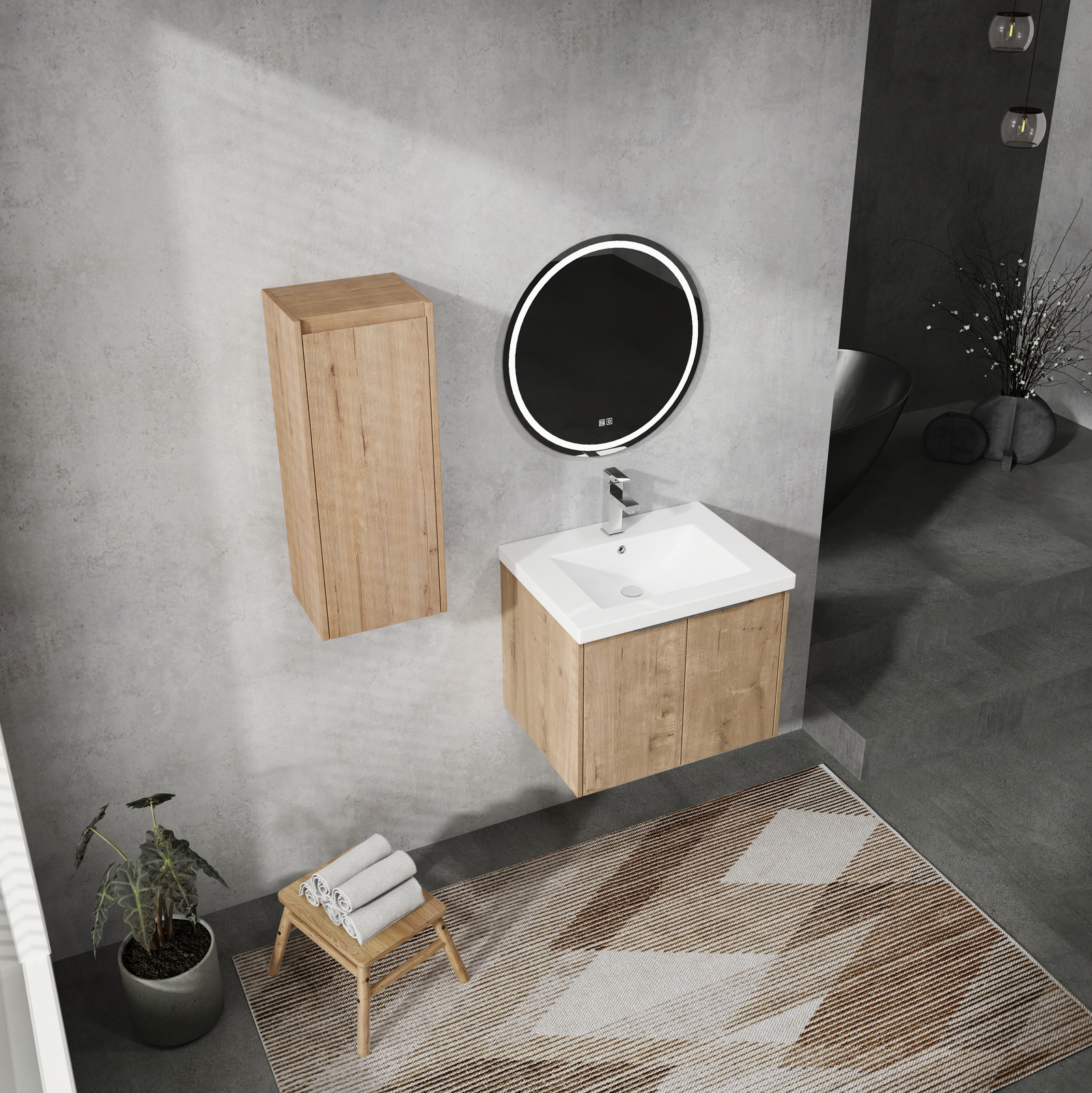 24 Inch Plywood Floating Wall-Mounted Vanity Bathroom with Sink and Side Cabinet