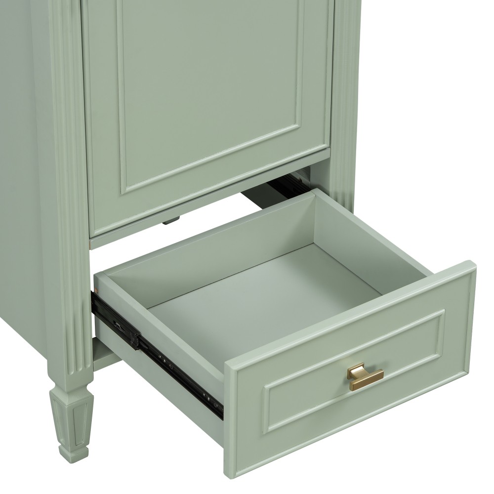 20″ Green Bathroom Vanity, Ceramic Sink, Solid Wood Legs, Soft-Close, Storage
