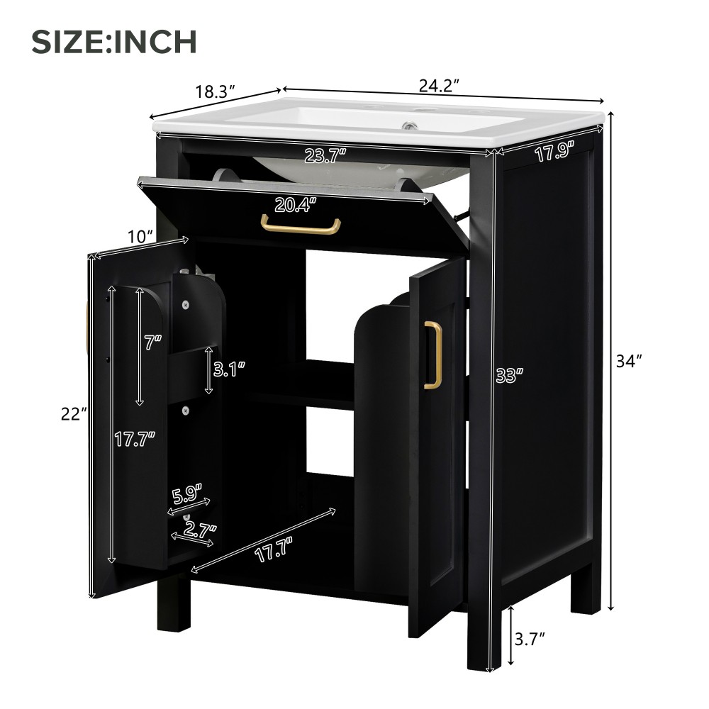 24″Bathroom Vanity Combo with Ceramic sink, Luxurious Space-Saving Vanity