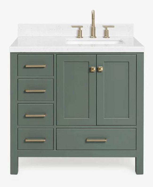 Ariel A037SRWQRVO Cambridge 37″ – Vintage Green / White Quartz Top / Satin Brass