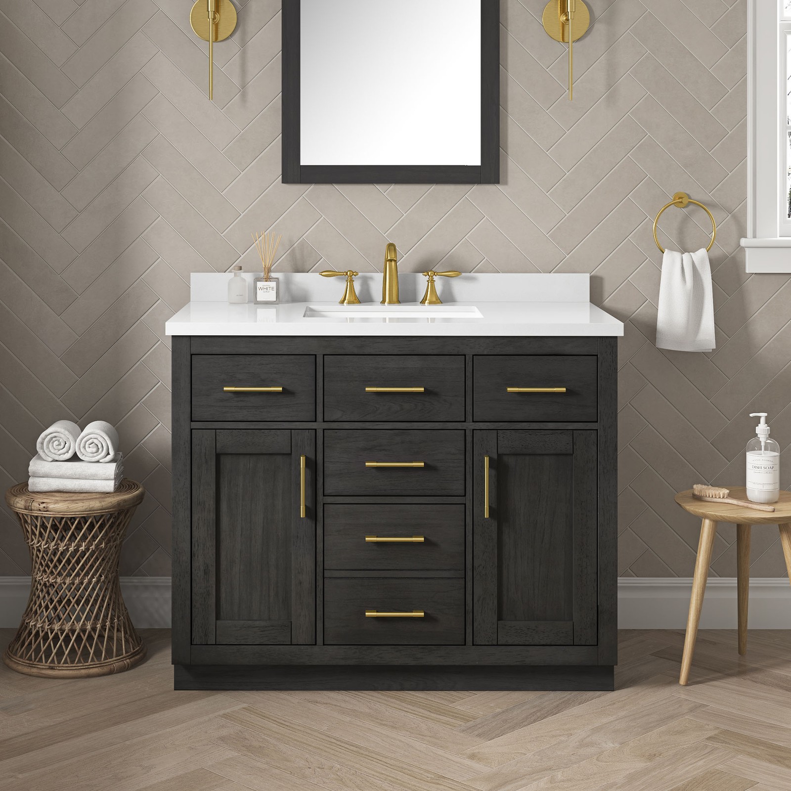 Bailey 42″ Bathroom Vanity in Matte Black Wood with White Countertop