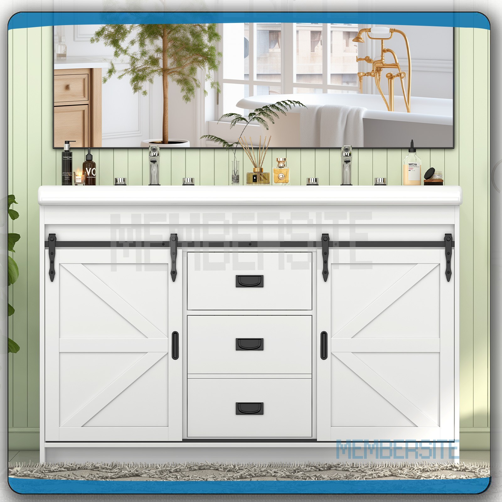 Bathroom Vanity Cabinet ,47.3″ Ceramic Sink ,Bathroom Vanity and 2 Sliding Doors