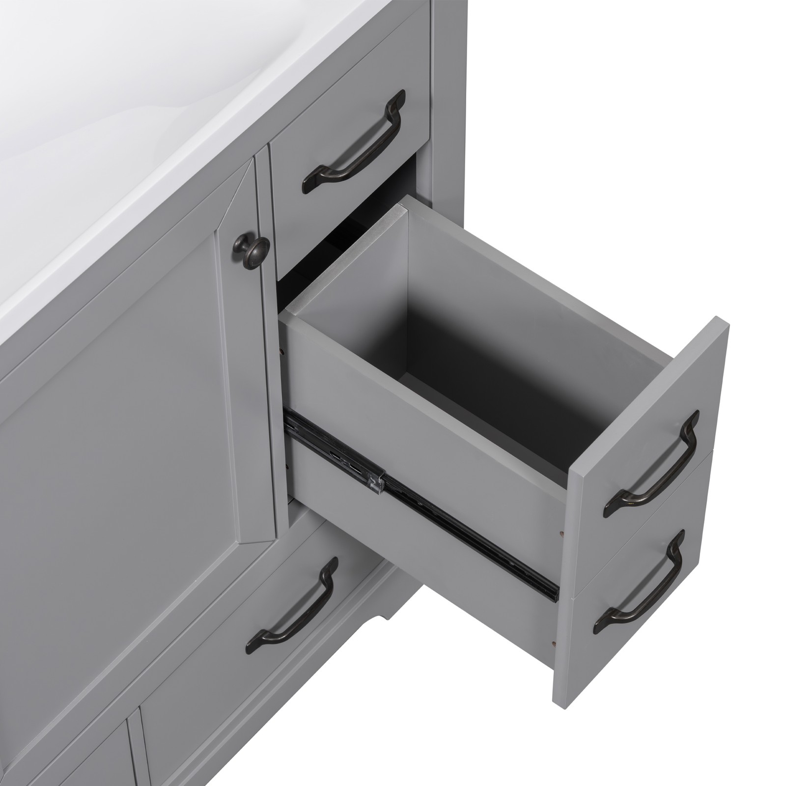 36″ Bathroom Vanity Base Only, 6 Drawers, Adjustable Shelf, Gray