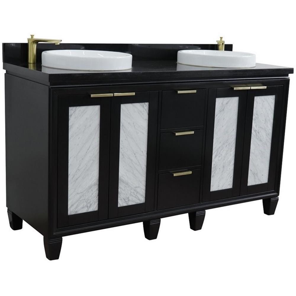 Trento 61″ Double Round Sink Solid Wood Vanity in Blue/Black Galaxy