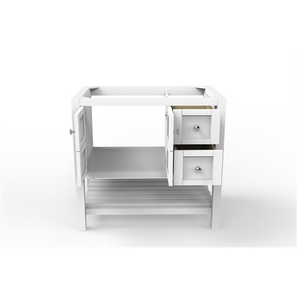 Bowery Hill Modern 36″ White Wood Vanity Base with Chrome Handles