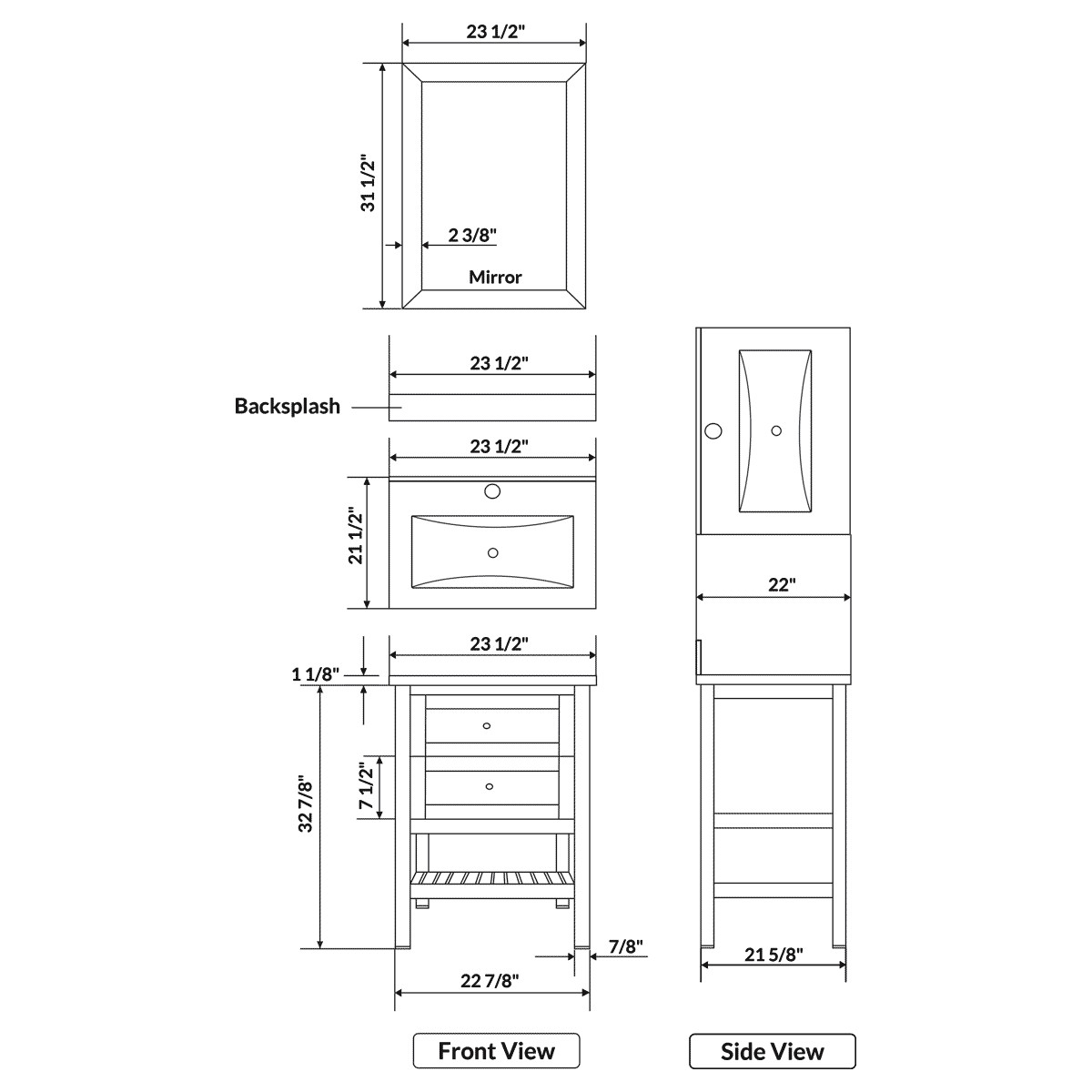 23.5″ Vanity Cabinet Set with Mirror White LV6-24W by LessCare