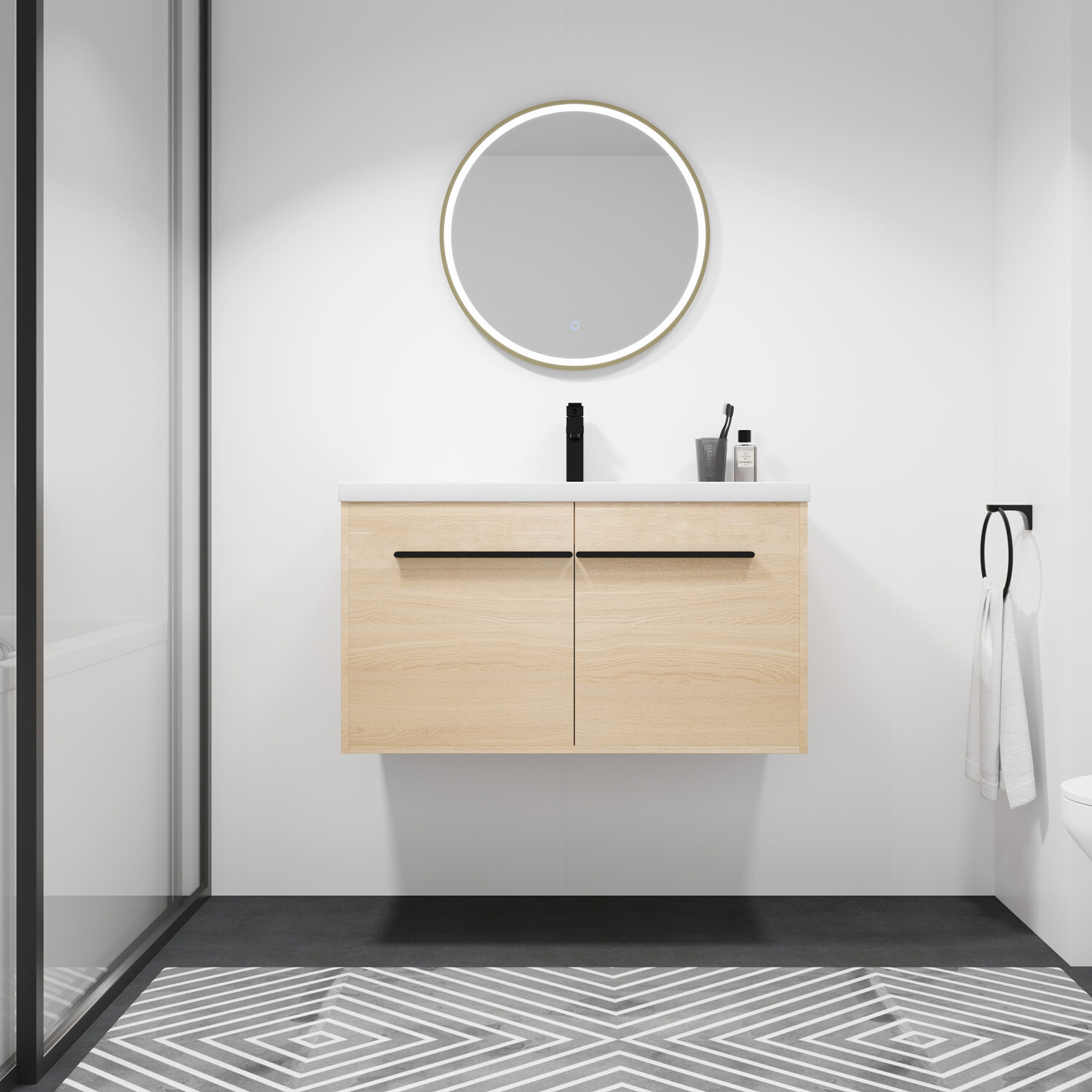 24″ 30″ 36″ Wall Mounted Bathroom Vanity with Sink, Floating Vanity Door Cabinet