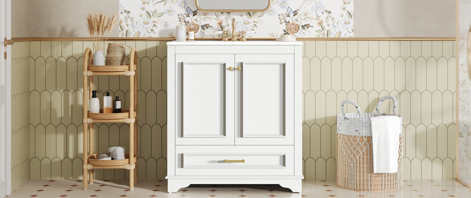 30″ Bathroom Vanity with Ceramic Sink & 2 Soft Closing Doors
