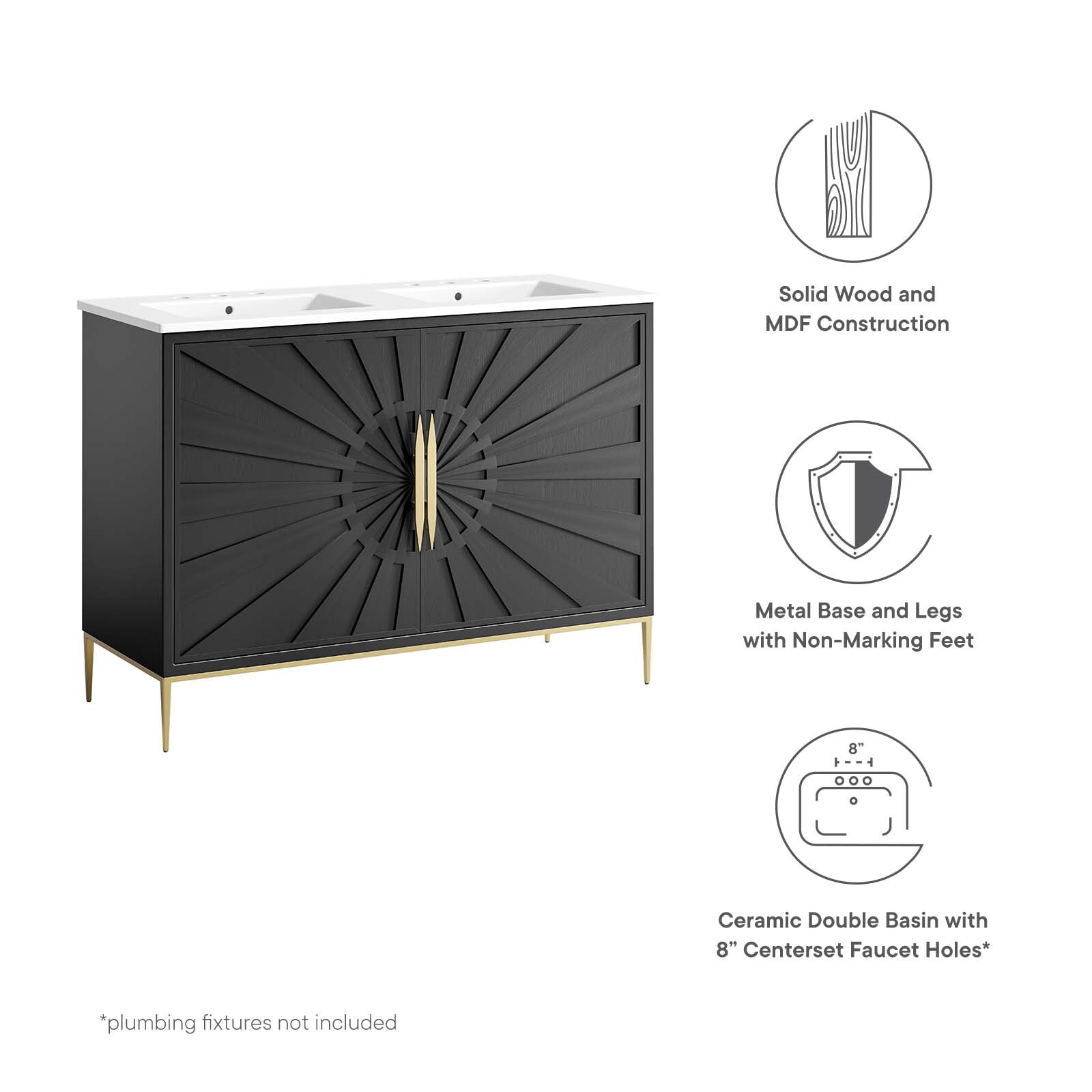 Modway Awaken 48″ Double Sink Bathroom Vanity in White Black