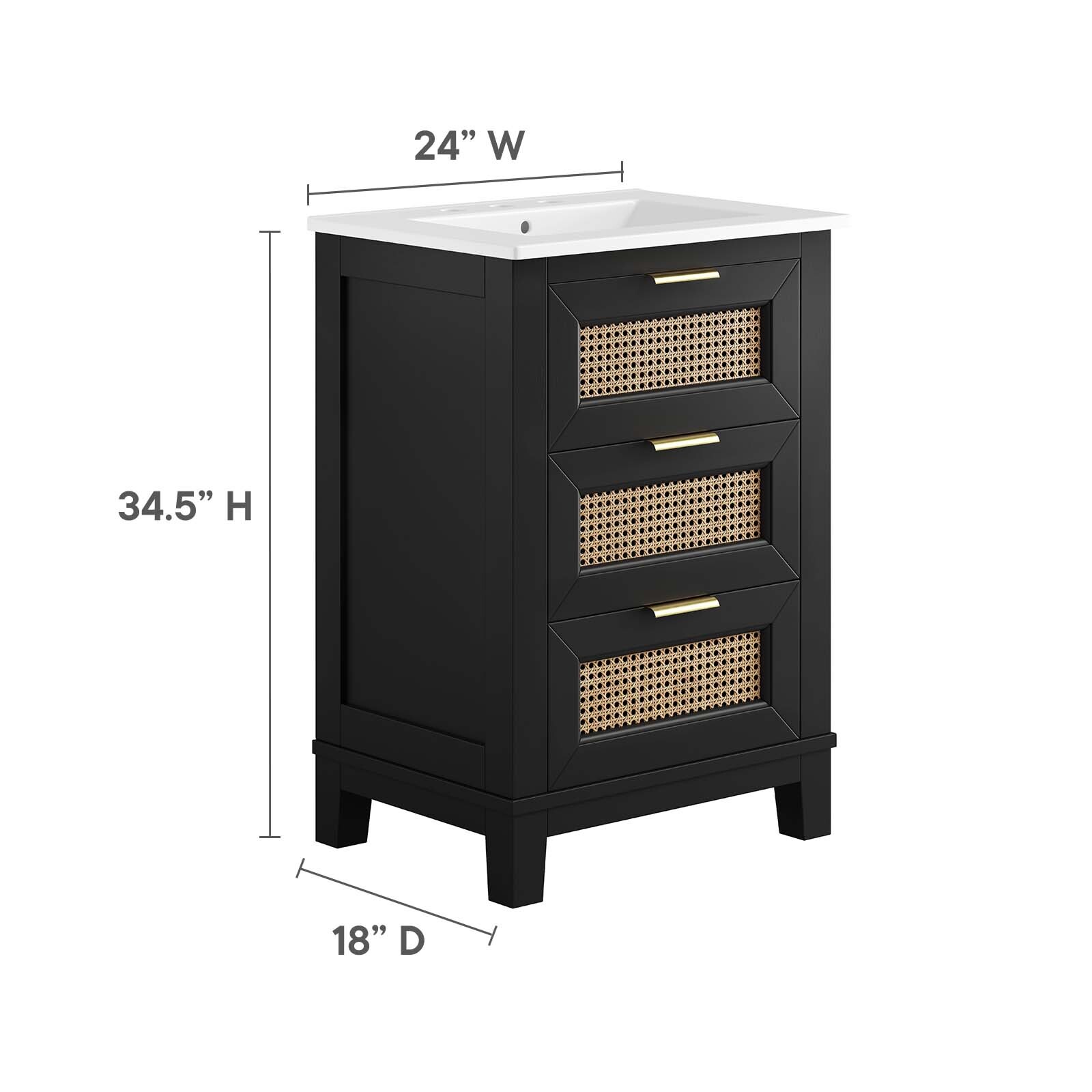 Modway Dixie 24” Solid Wood Bathroom Vanity in Black White