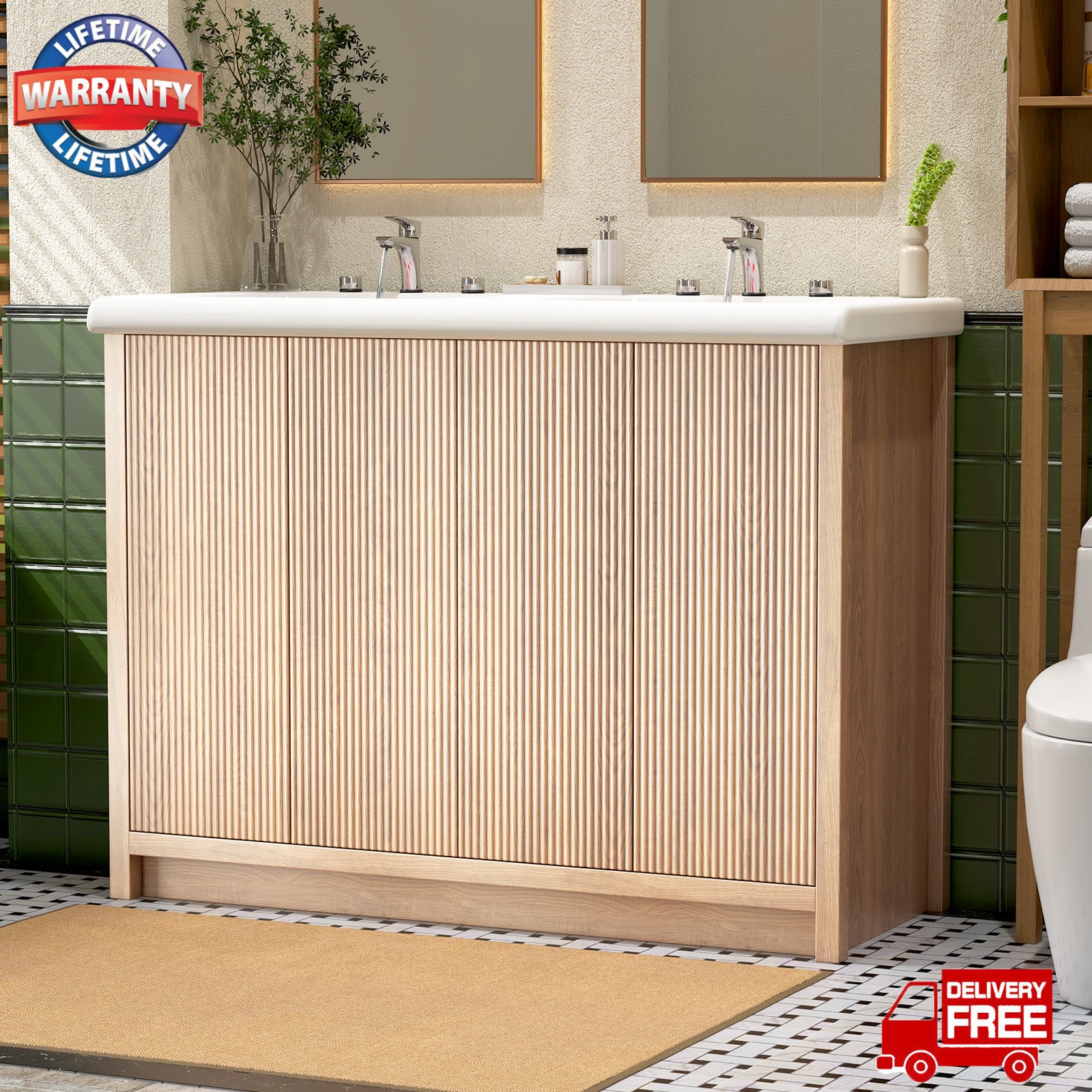 47.3 Inch Bathroom Vanity Set Double Sink Ceramic Freestanding Storage Cabinet